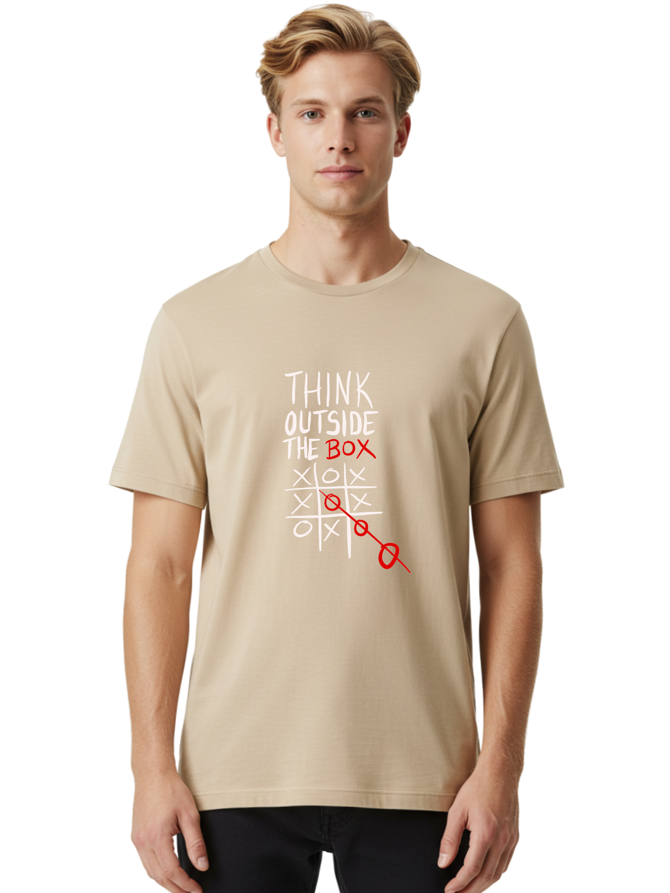 Think-Outside-The-Box Men'S Graphic Tee, 100% Cotton, Comfortable Casual Summer Wear, Machine Washable, Think Outside The Box, Creative Thinking, Tic Tac Toe Game, Innovative Ideas, Problem-Solving, Strategic Thinking, Outside The Box, - Aaa129 26