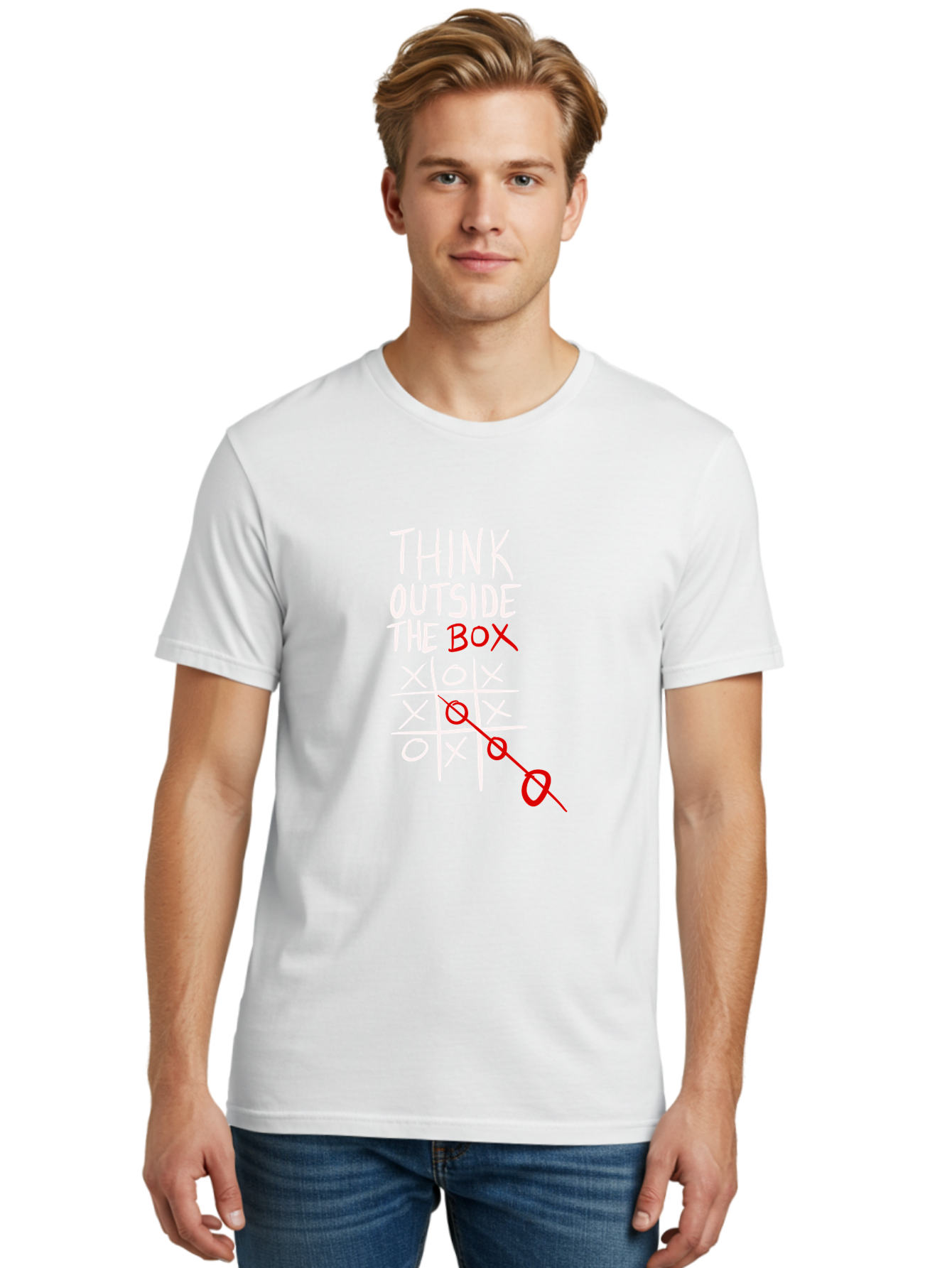 Think-Outside-The-Box Men'S Graphic Tee, 100% Cotton, Comfortable Casual Summer Wear, Machine Washable, Think Outside The Box, Creative Thinking, Tic Tac Toe Game, Innovative Ideas, Problem-Solving, Strategic Thinking, Outside The Box, - Aaa129 30