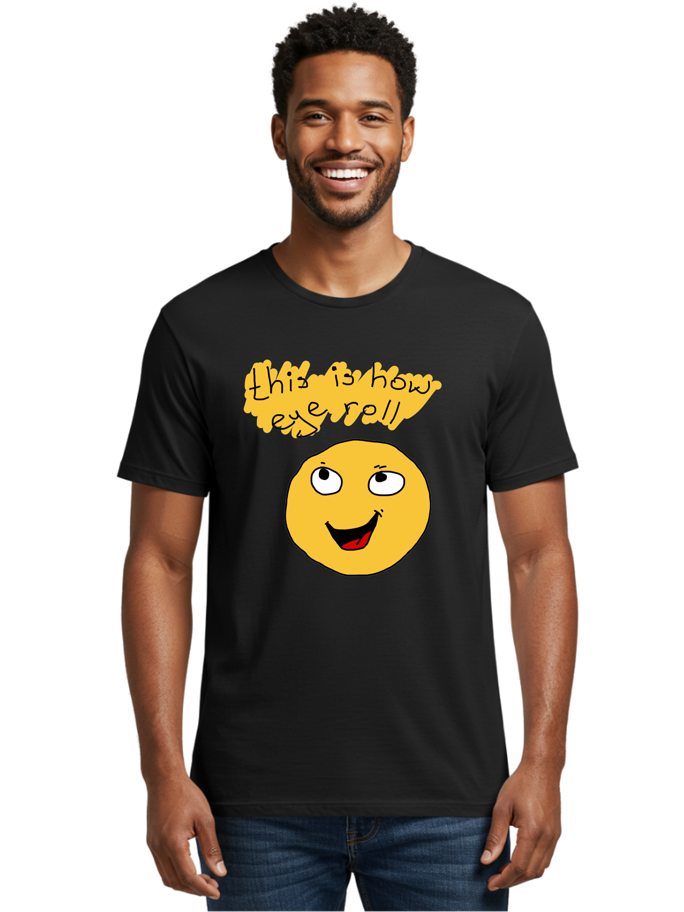 This-Is-How-Eye-Roll Men'S Graphic Tee, 100% Cotton, Comfortable Casual Summer Wear, Machine Washable, Funny Emoticon, Eye Roll Meme, Cartoon Character, Humorous Expression, Playful Humor, Sarcastic Face, Smiling Emoji, Laugh Out Loud - Aaa131 28