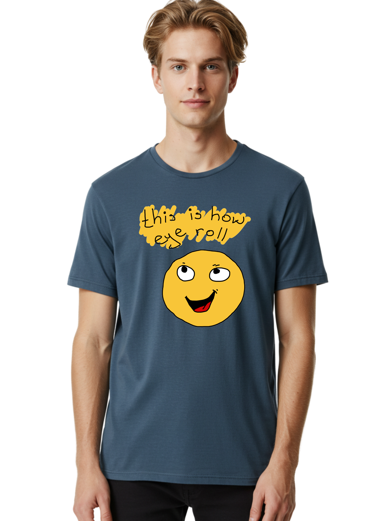 This-Is-How-Eye-Roll Men'S Graphic Tee, 100% Cotton, Comfortable Casual Summer Wear, Machine Washable, Funny Emoticon, Eye Roll Meme, Cartoon Character, Humorous Expression, Playful Humor, Sarcastic Face, Smiling Emoji, Laugh Out Loud - Aaa131 30