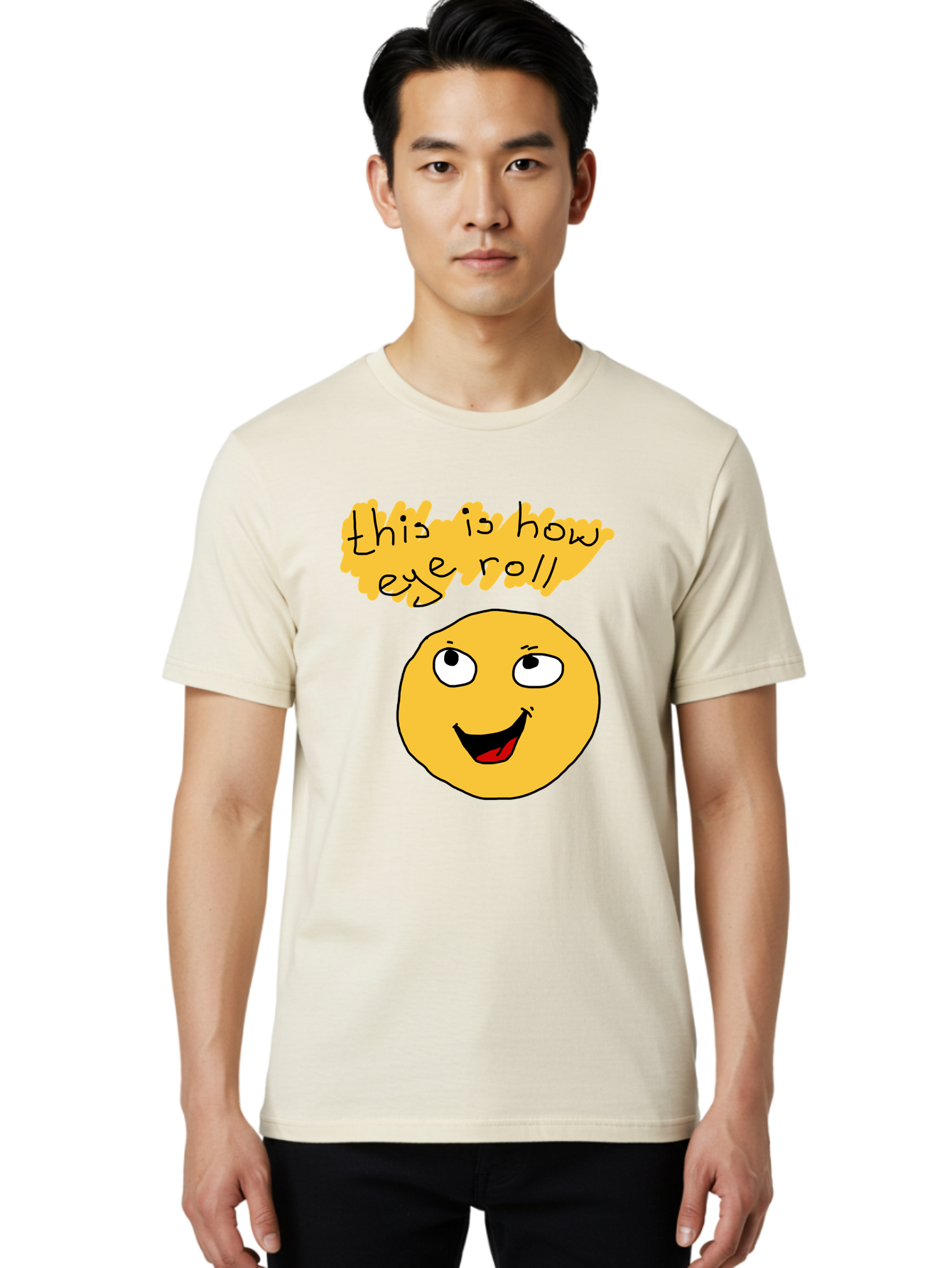 This-Is-How-Eye-Roll Men'S Graphic Tee, 100% Cotton, Comfortable Casual Summer Wear, Machine Washable, Funny Emoticon, Eye Roll Meme, Cartoon Character, Humorous Expression, Playful Humor, Sarcastic Face, Smiling Emoji, Laugh Out Loud - Aaa131 4
