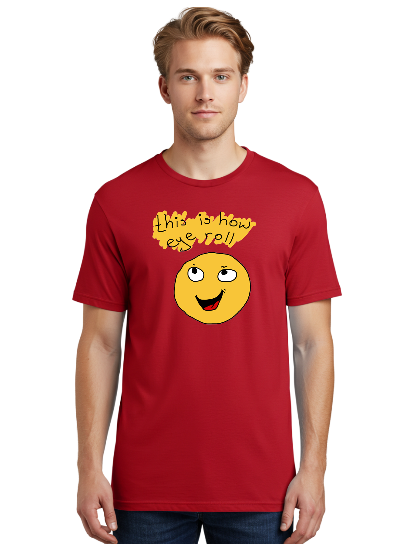 This-Is-How-Eye-Roll Men'S Graphic Tee, 100% Cotton, Comfortable Casual Summer Wear, Machine Washable, Funny Emoticon, Eye Roll Meme, Cartoon Character, Humorous Expression, Playful Humor, Sarcastic Face, Smiling Emoji, Laugh Out Loud - Aaa131 24
