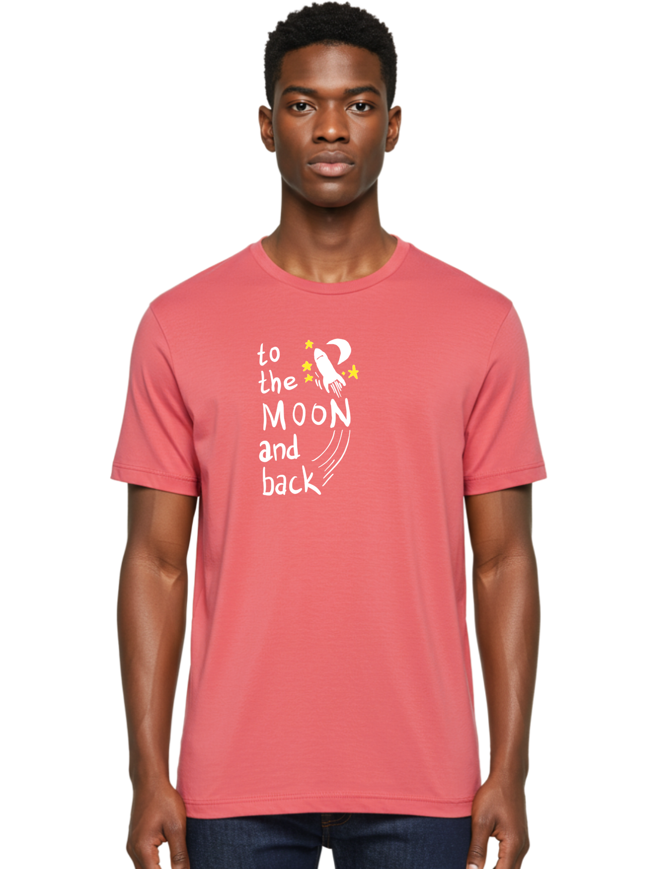 To-The-Moon-And-Back Men'S Graphic Tee, 100% Cotton, Comfortable Casual Summer Wear, Machine Washable, Space Travel, Rocket Ship, Moon Adventure, Love Phrase, Starry Night, Celestial Journey, Quirky Typography, Whimsical Illustration - Aaa134 30