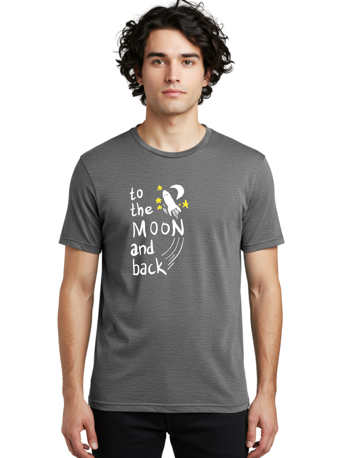 To-The-Moon-And-Back Men'S Graphic Tee, 100% Cotton, Comfortable Casual Summer Wear, Machine Washable, Space Travel, Rocket Ship, Moon Adventure, Love Phrase, Starry Night, Celestial Journey, Quirky Typography, Whimsical Illustration - Aaa134 26