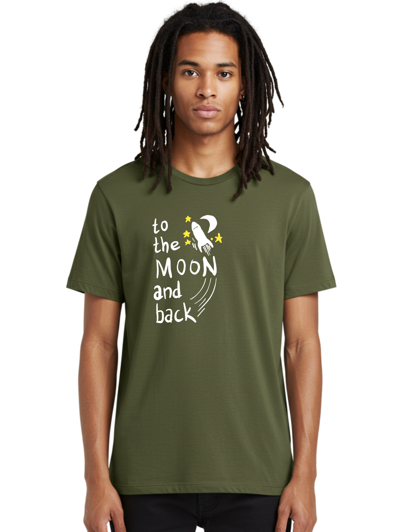 To-The-Moon-And-Back Men'S Graphic Tee, 100% Cotton, Comfortable Casual Summer Wear, Machine Washable, Space Travel, Rocket Ship, Moon Adventure, Love Phrase, Starry Night, Celestial Journey, Quirky Typography, Whimsical Illustration - Aaa134 6