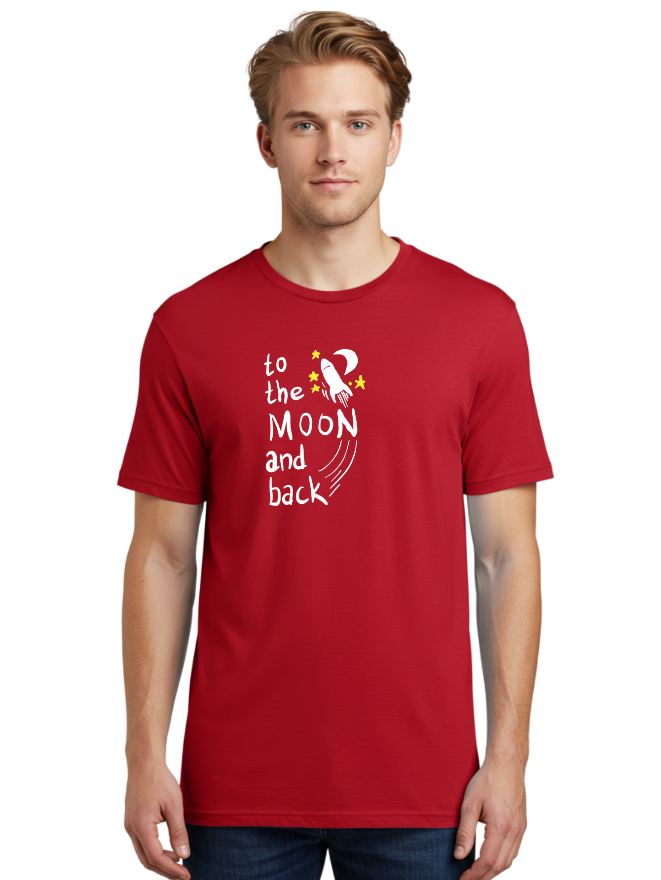 To-The-Moon-And-Back Men'S Graphic Tee, 100% Cotton, Comfortable Casual Summer Wear, Machine Washable, Space Travel, Rocket Ship, Moon Adventure, Love Phrase, Starry Night, Celestial Journey, Quirky Typography, Whimsical Illustration - Aaa134 10
