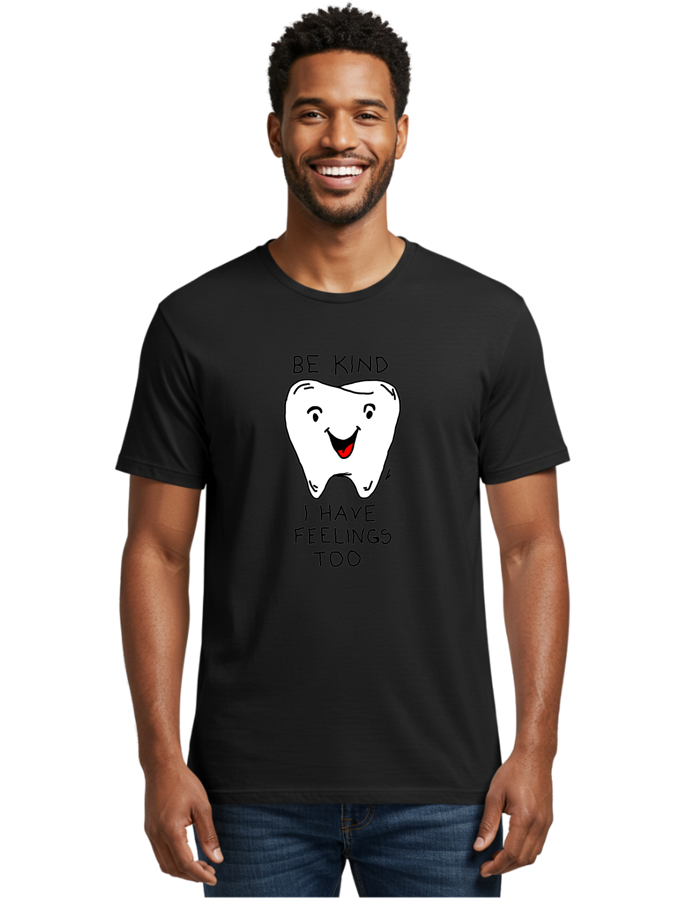 Tooth-With-Feeling Men'S Graphic Tee, 100% Cotton, Comfortable Casual Summer Wear, Machine Washable, Funny Tooth Character, Dental Care, Kindness Matters, Tooth With Feelings, Humorous Illustration, Cartoon Tooth, Be Kind, - Aaa136 24