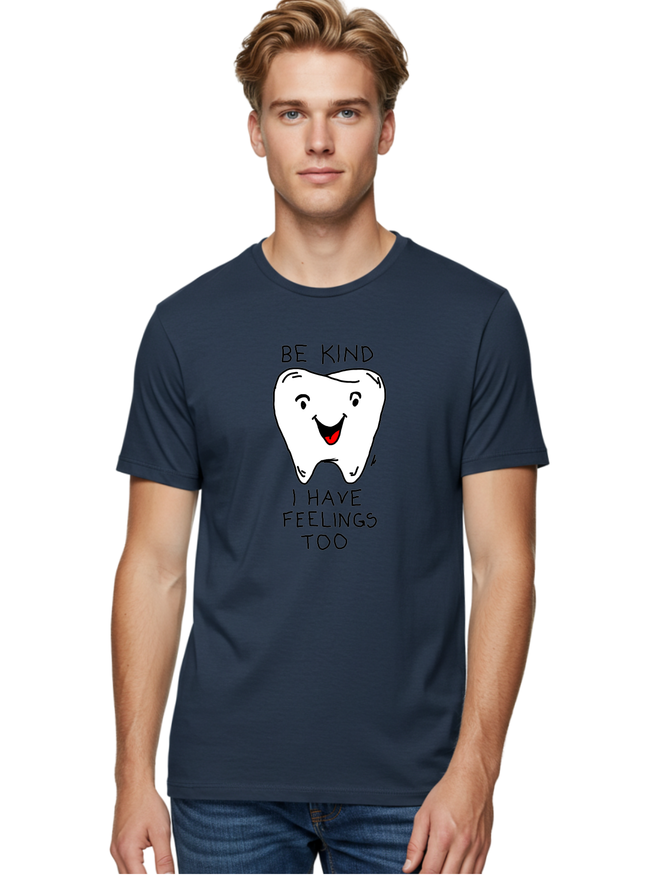 Tooth-With-Feeling Men'S Graphic Tee, 100% Cotton, Comfortable Casual Summer Wear, Machine Washable, Funny Tooth Character, Dental Care, Kindness Matters, Tooth With Feelings, Humorous Illustration, Cartoon Tooth, Be Kind, - Aaa136 4