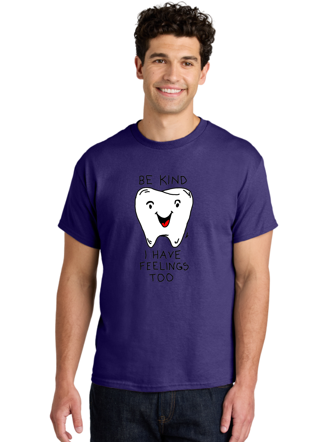 Tooth-With-Feeling Men'S Graphic Tee, 100% Cotton, Comfortable Casual Summer Wear, Machine Washable, Funny Tooth Character, Dental Care, Kindness Matters, Tooth With Feelings, Humorous Illustration, Cartoon Tooth, Be Kind, - Aaa136 18
