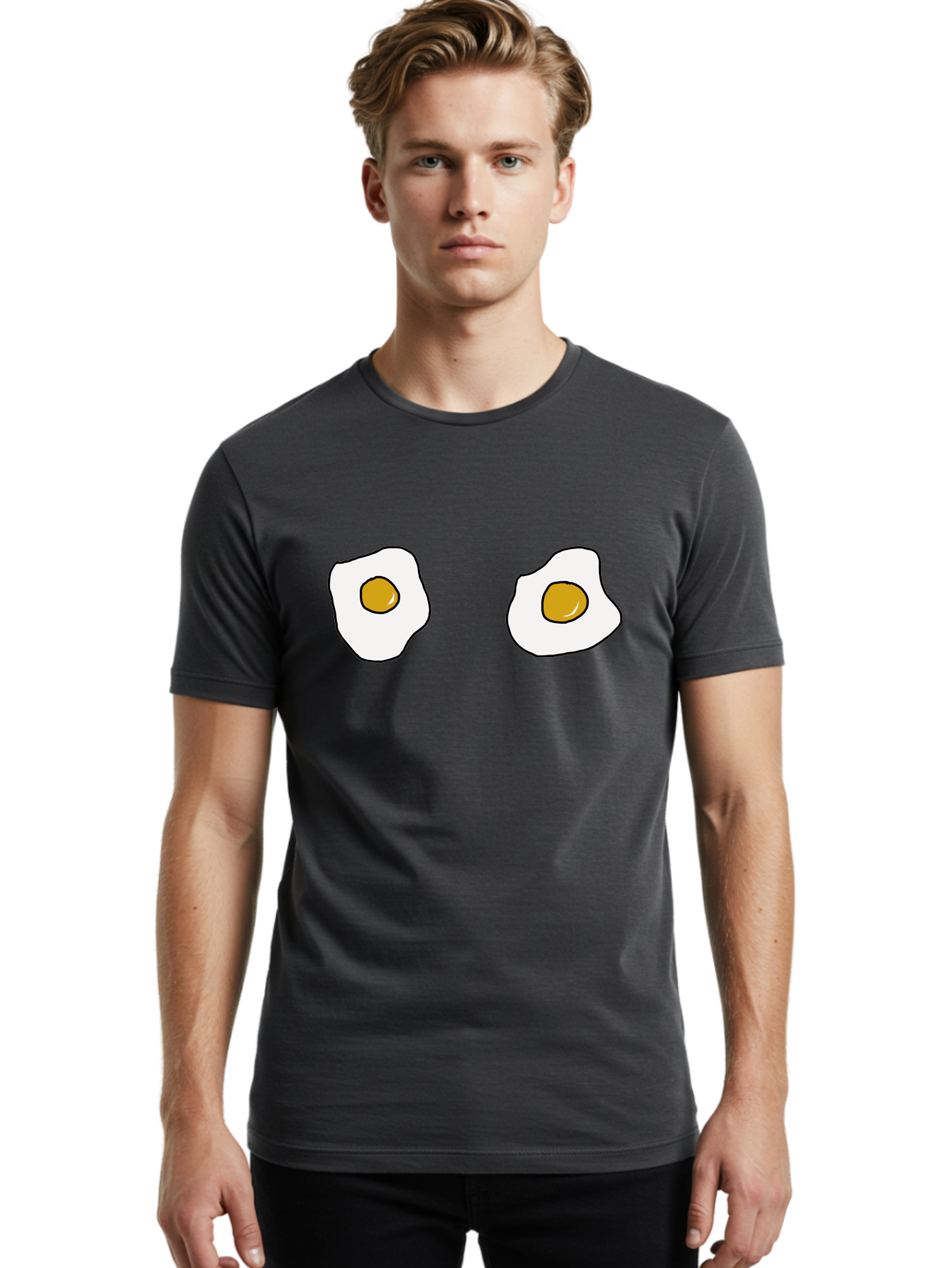 Two-Fried-Eggs Men'S Graphic Tee, 100% Cotton, Comfortable Casual Summer Wear, Machine Washable, Fried Eggs, Egg Yolks, Breakfast Food, Cartoon Eggs, Simple Illustration, Food Graphics, Egg Illustration - Aaa137 16