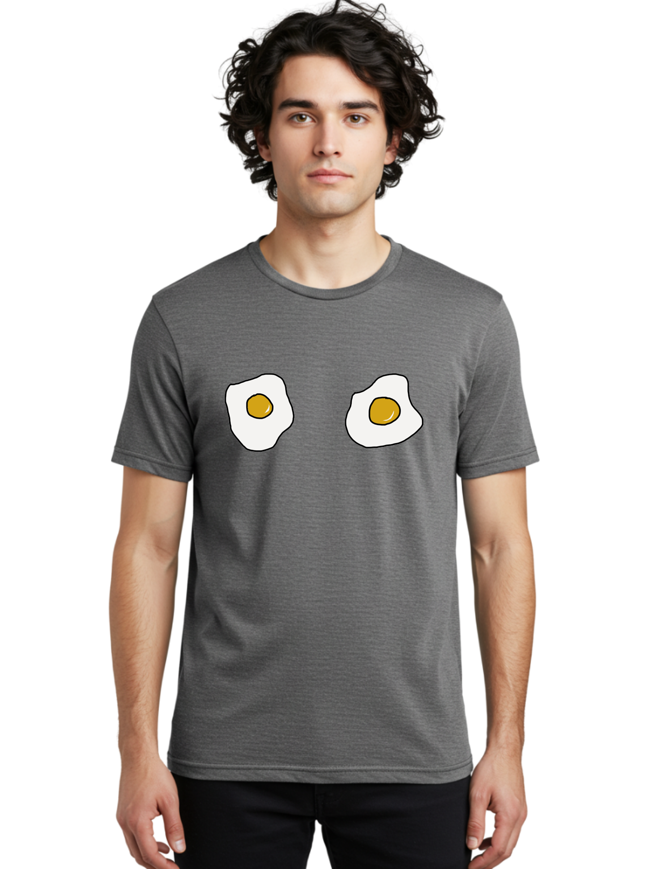 Two-Fried-Eggs Men'S Graphic Tee, 100% Cotton, Comfortable Casual Summer Wear, Machine Washable, Fried Eggs, Egg Yolks, Breakfast Food, Cartoon Eggs, Simple Illustration, Food Graphics, Egg Illustration - Aaa137 12