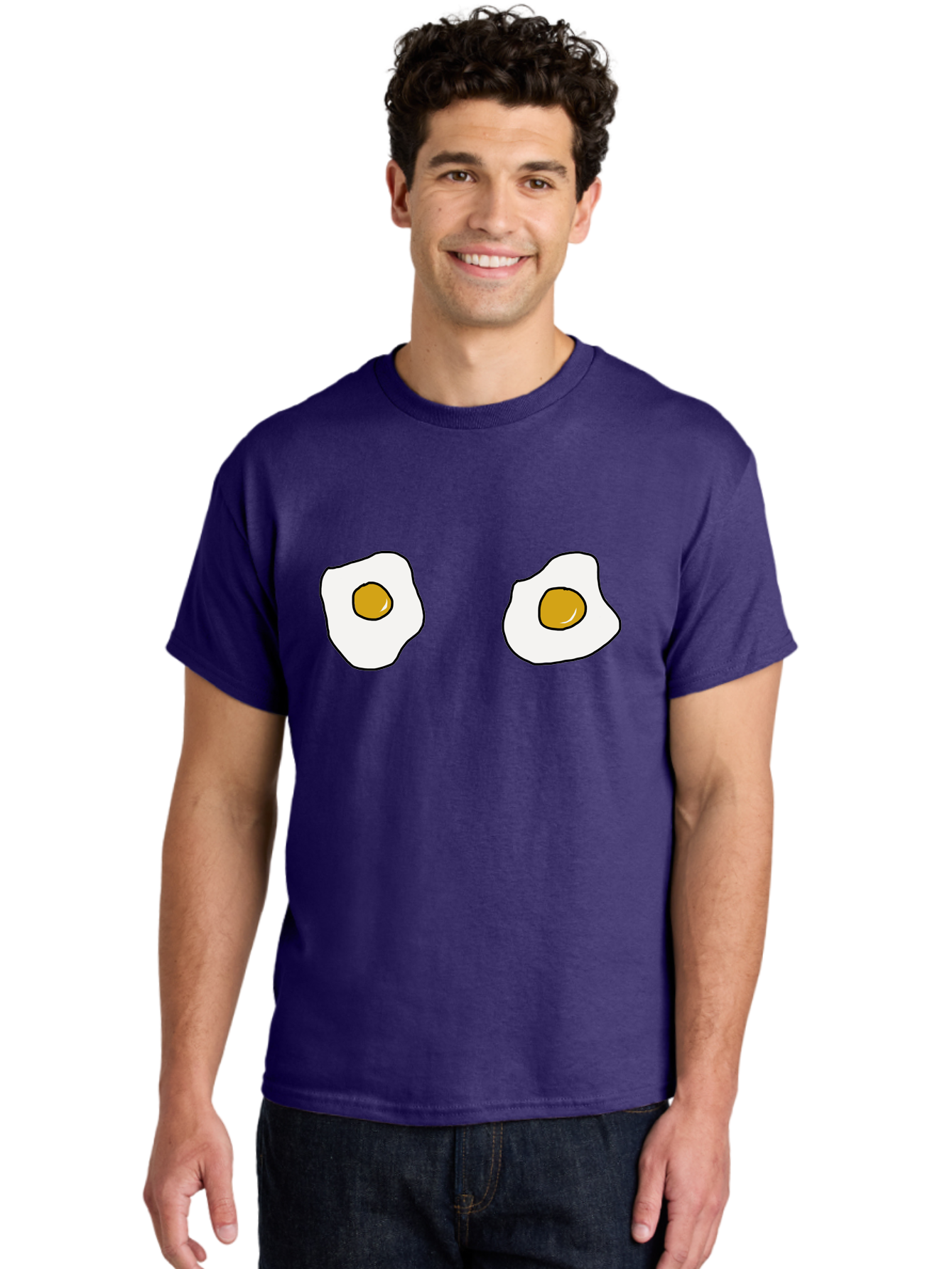 Two-Fried-Eggs Men'S Graphic Tee, 100% Cotton, Comfortable Casual Summer Wear, Machine Washable, Fried Eggs, Egg Yolks, Breakfast Food, Cartoon Eggs, Simple Illustration, Food Graphics, Egg Illustration - Aaa137 26