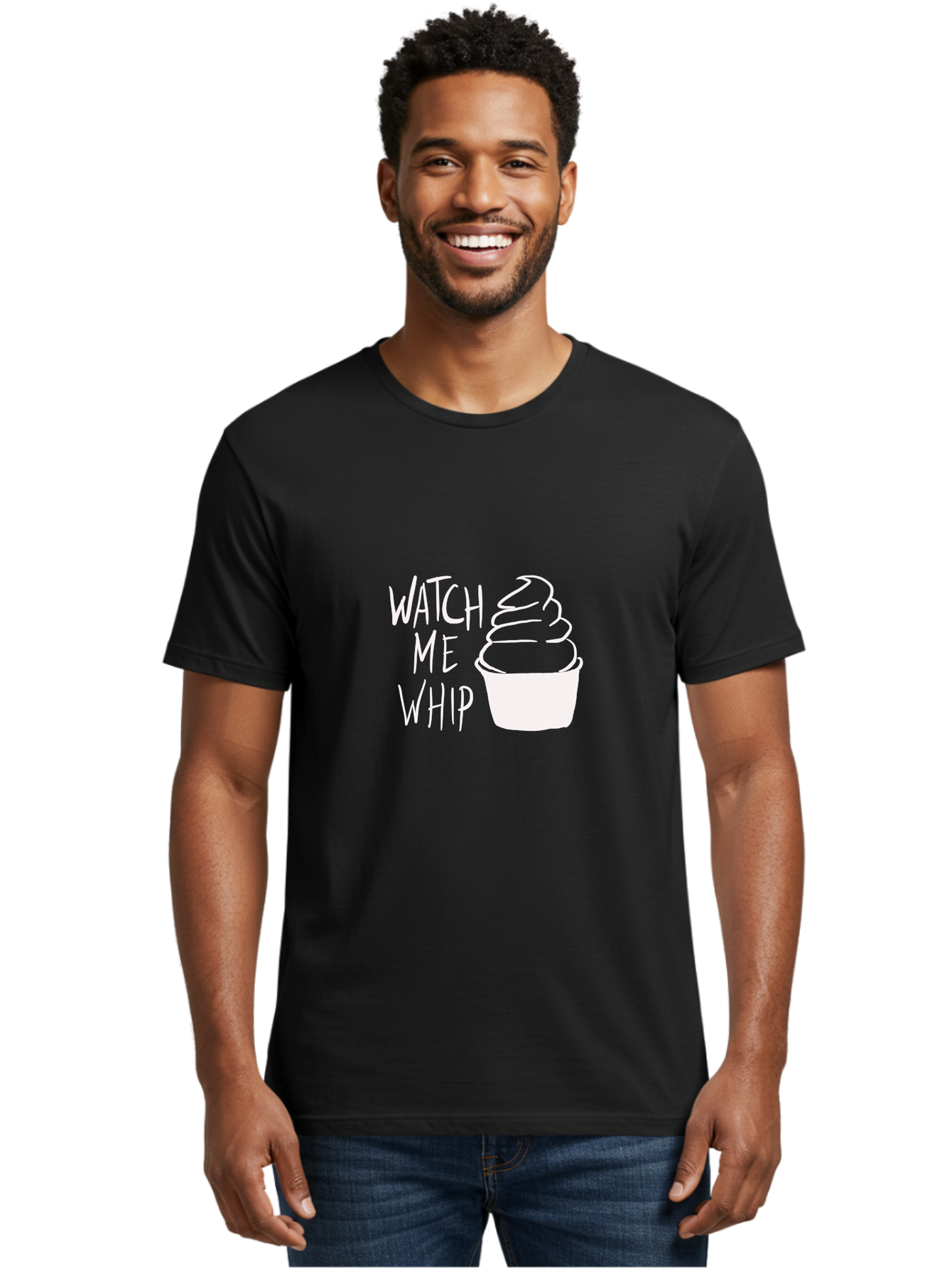 Watch-Me-Whip Men'S Graphic Tee, 100% Cotton, Comfortable Casual Summer Wear, Machine Washable, Whipped Cream, Soft Serve, Cup, Sweet Treat, Frozen Yogurt, Dessert, Fun Phrase, Playful Design, White Illustration, Watch Me Whip - Aaa138 24