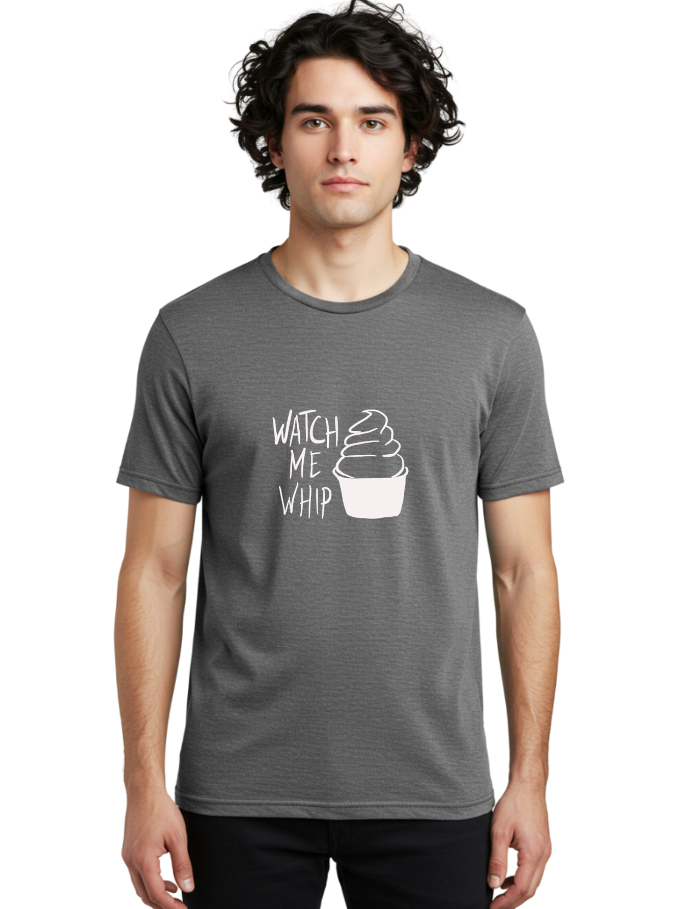 Watch-Me-Whip Men'S Graphic Tee, 100% Cotton, Comfortable Casual Summer Wear, Machine Washable, Whipped Cream, Soft Serve, Cup, Sweet Treat, Frozen Yogurt, Dessert, Fun Phrase, Playful Design, White Illustration, Watch Me Whip - Aaa138 26
