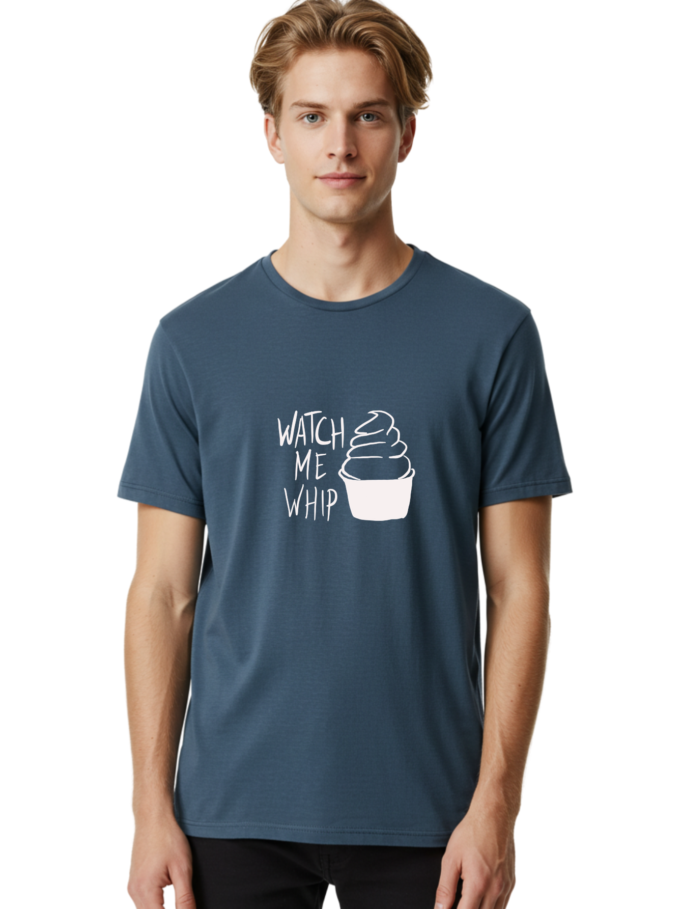 Watch-Me-Whip Men'S Graphic Tee, 100% Cotton, Comfortable Casual Summer Wear, Machine Washable, Whipped Cream, Soft Serve, Cup, Sweet Treat, Frozen Yogurt, Dessert, Fun Phrase, Playful Design, White Illustration, Watch Me Whip - Aaa138 30