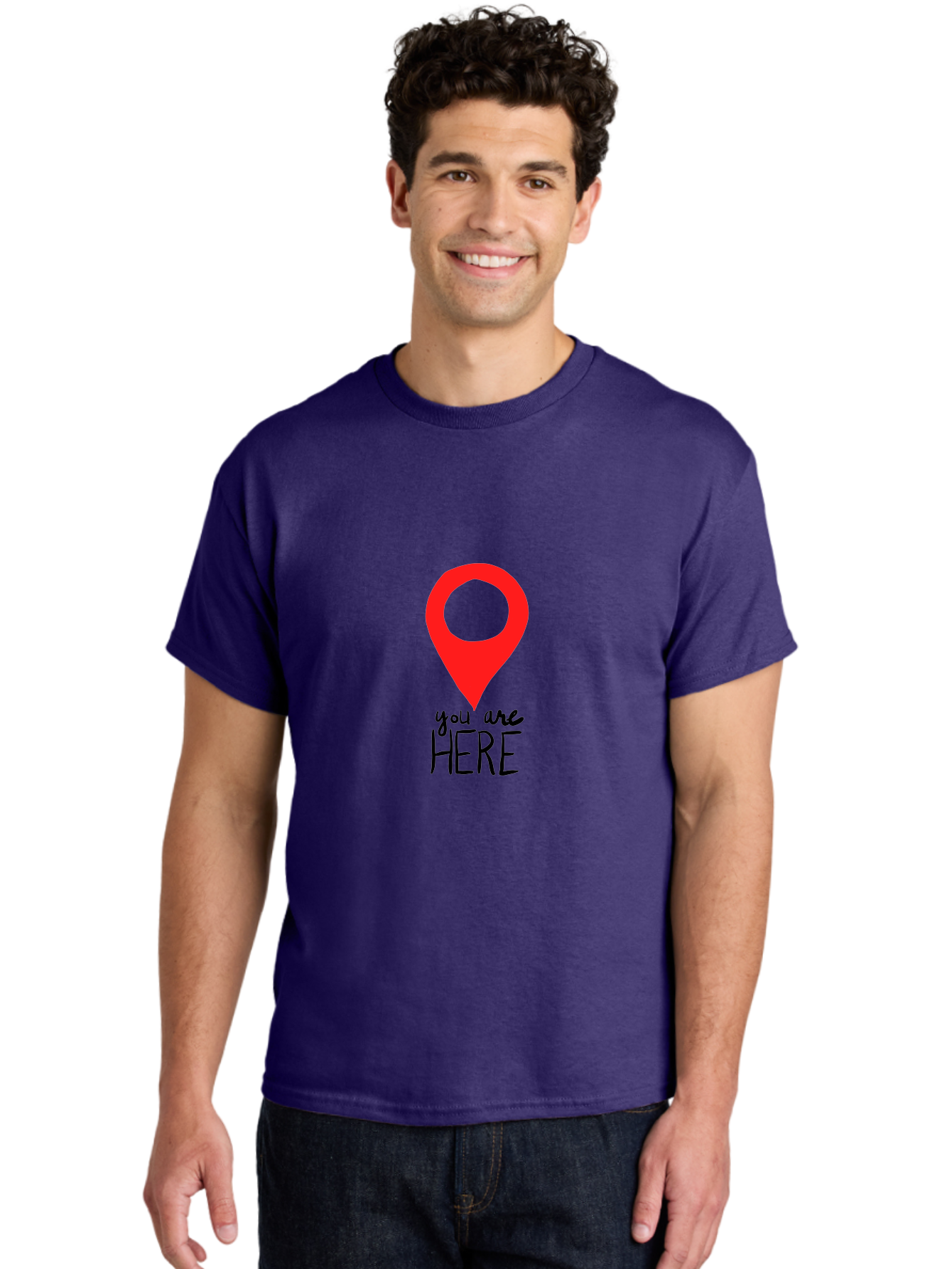 You-Are-Here Men'S Graphic Tee, 100% Cotton, Comfortable Casual Summer Wear, Machine Washable, Map Pin, Location Marker, Navigation Symbol, Gps Indicator, Direction Pointer, Red Icon, Black Text, You Are Here Sign - Aaa147 30