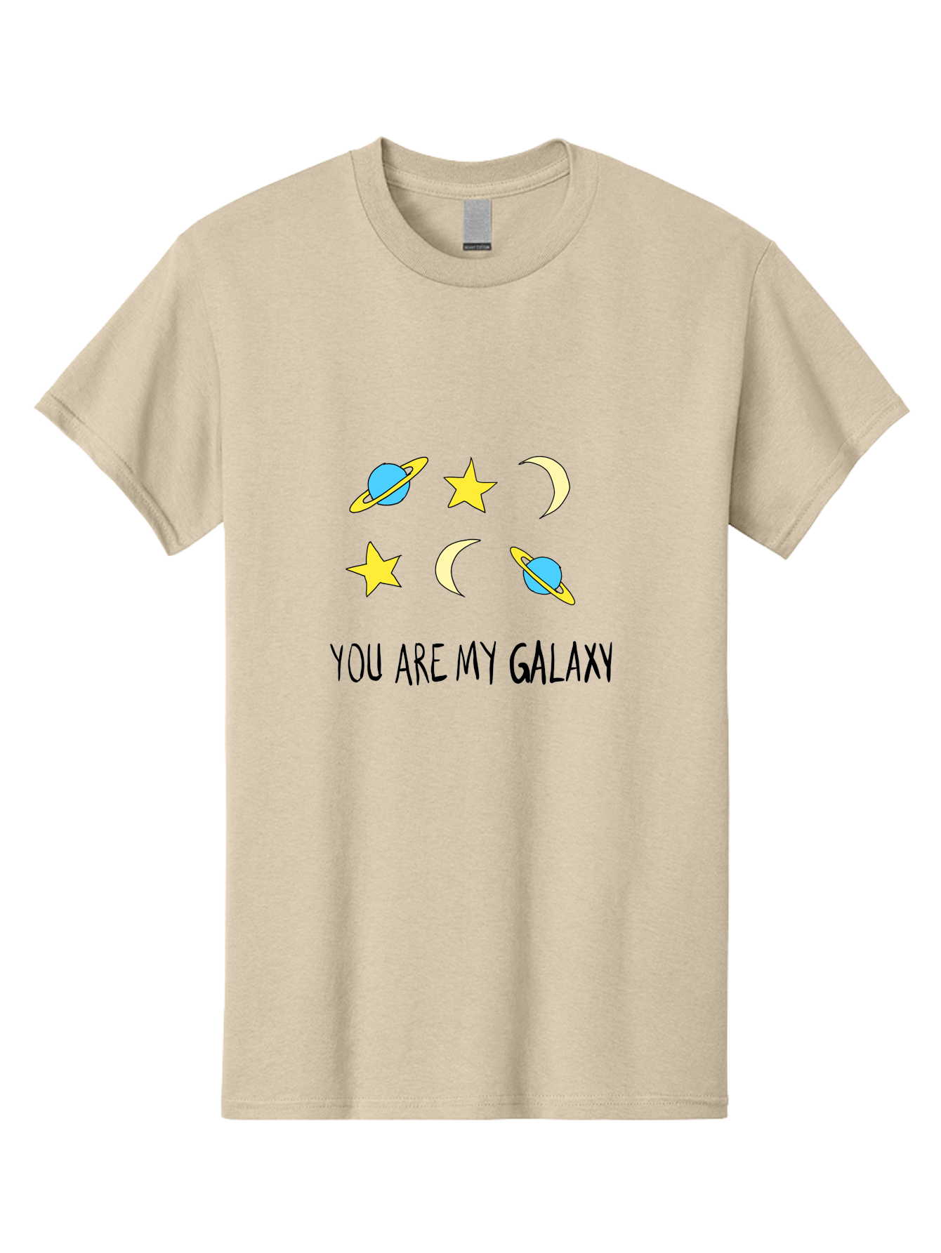 You-Are-My-Galaxy Men'S Graphic Tee, 100% Cotton, Comfortable Casual Summer Wear, Machine Washable, Galaxy Illustration, Celestial Bodies, Stars, Planets, Moons, Romantic Quote, Love Message, Cartoon Graphics, Whimsical Design, Space Theme, - Aaa148 27