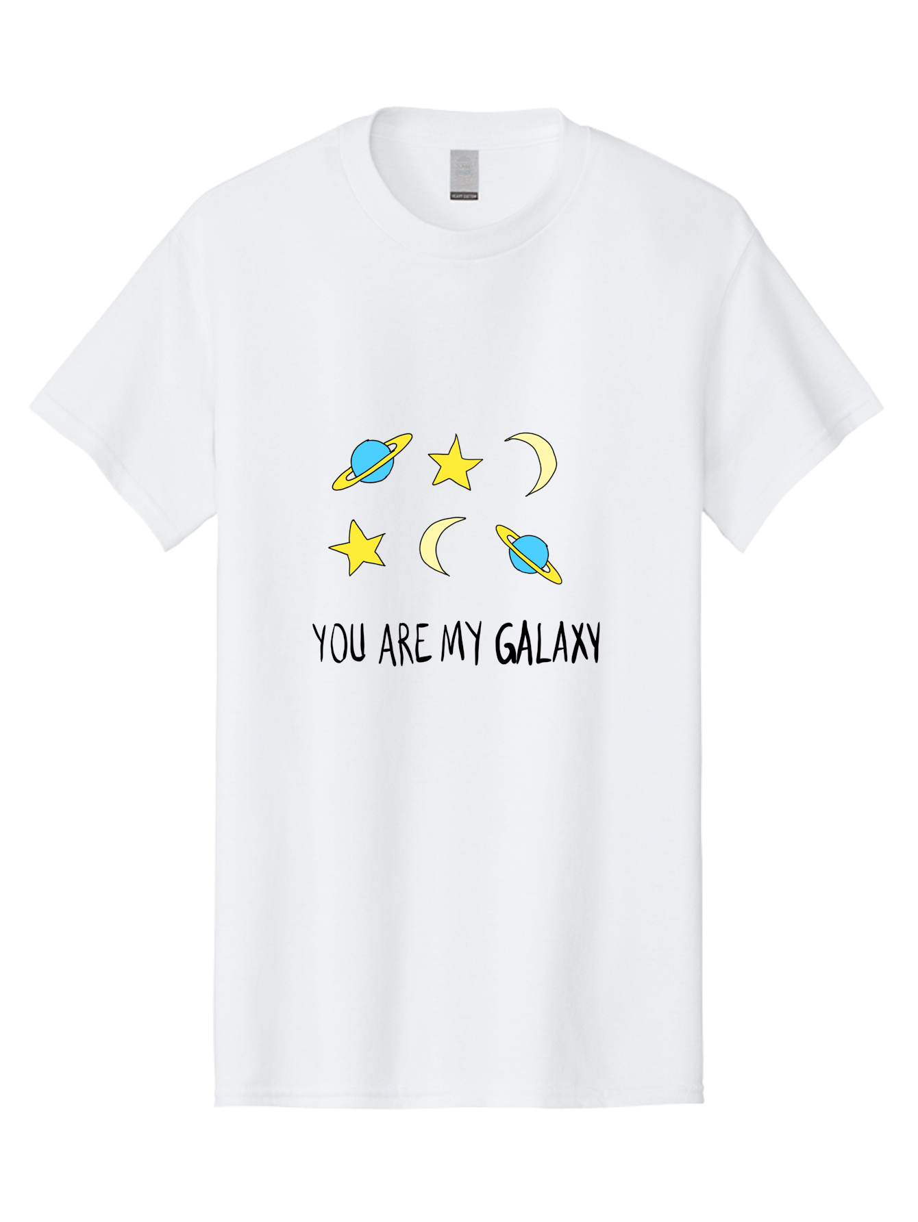 You-Are-My-Galaxy Men'S Graphic Tee, 100% Cotton, Comfortable Casual Summer Wear, Machine Washable, Galaxy Illustration, Celestial Bodies, Stars, Planets, Moons, Romantic Quote, Love Message, Cartoon Graphics, Whimsical Design, Space Theme, - Aaa148 15