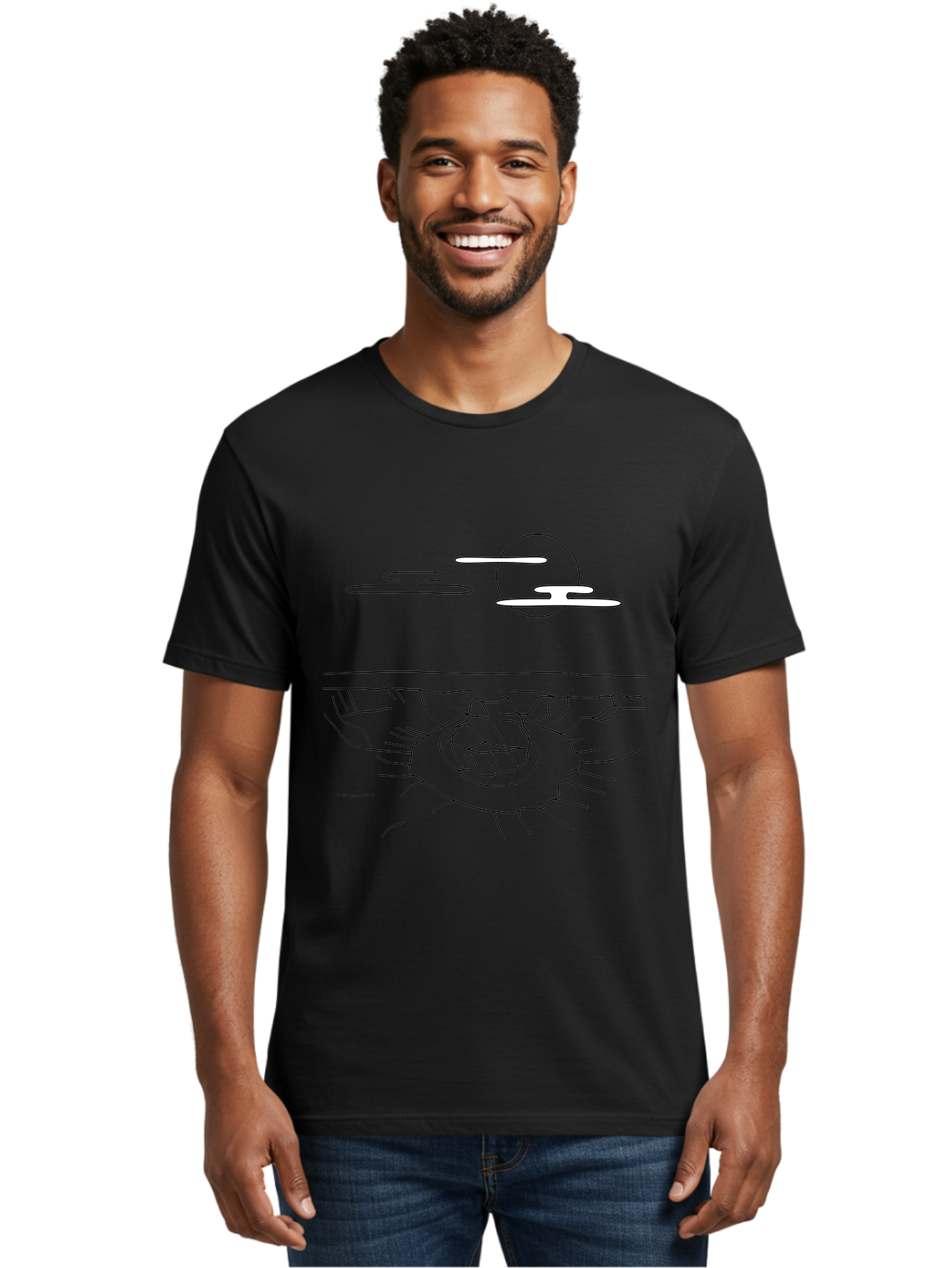 Abstract-Hand Men'S Graphic Tee, 100% Cotton, Comfortable Casual Summer Wear, Machine Washable, Sun, Clouds, Spiral Shape, Abstract Art, Futuristic Design, Simple Shapes, Minimalist Style, Surreal Landscape - Aaa154 8