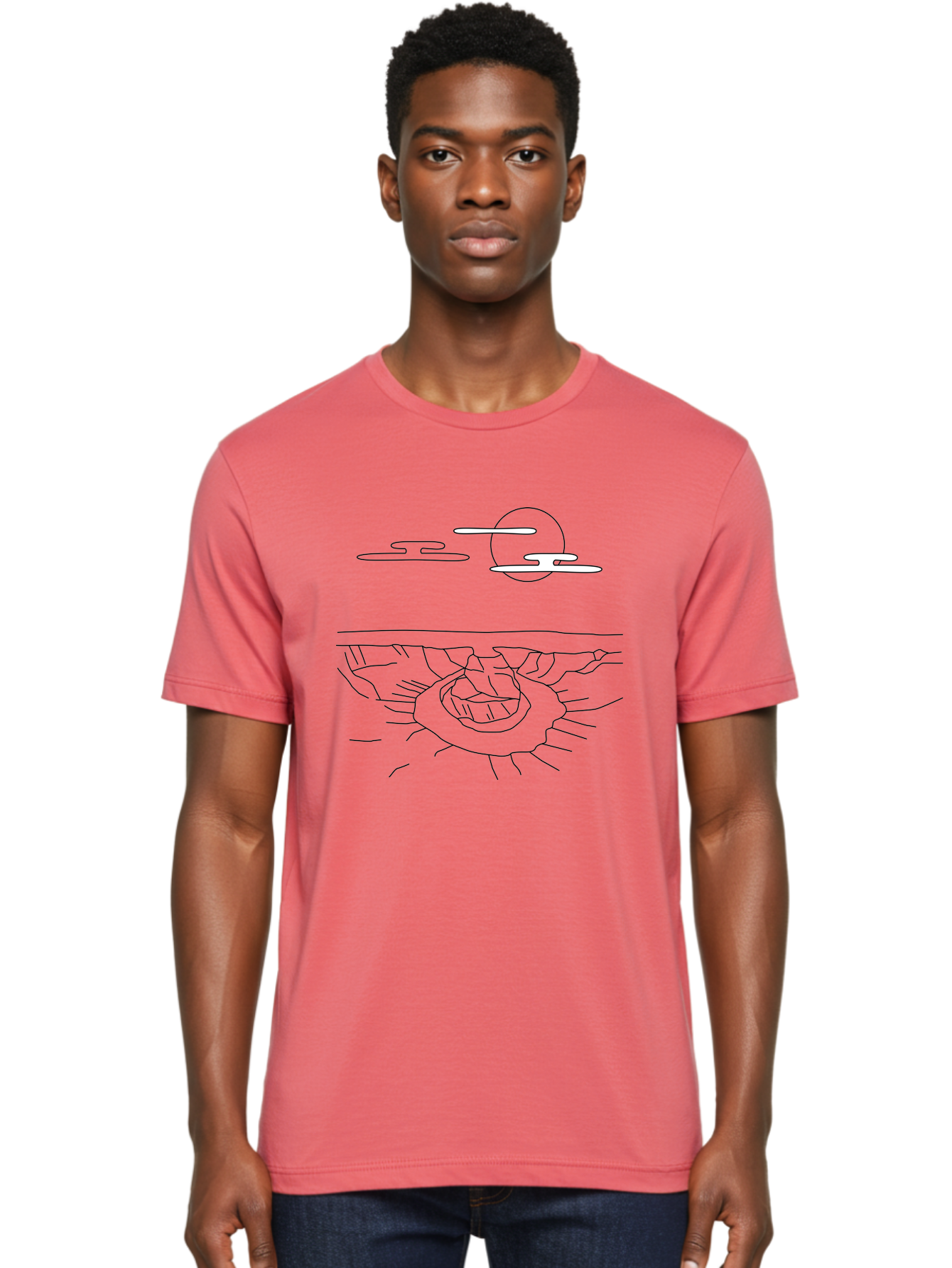 Abstract-Hand Men'S Graphic Tee, 100% Cotton, Comfortable Casual Summer Wear, Machine Washable, Sun, Clouds, Spiral Shape, Abstract Art, Futuristic Design, Simple Shapes, Minimalist Style, Surreal Landscape - Aaa154 10