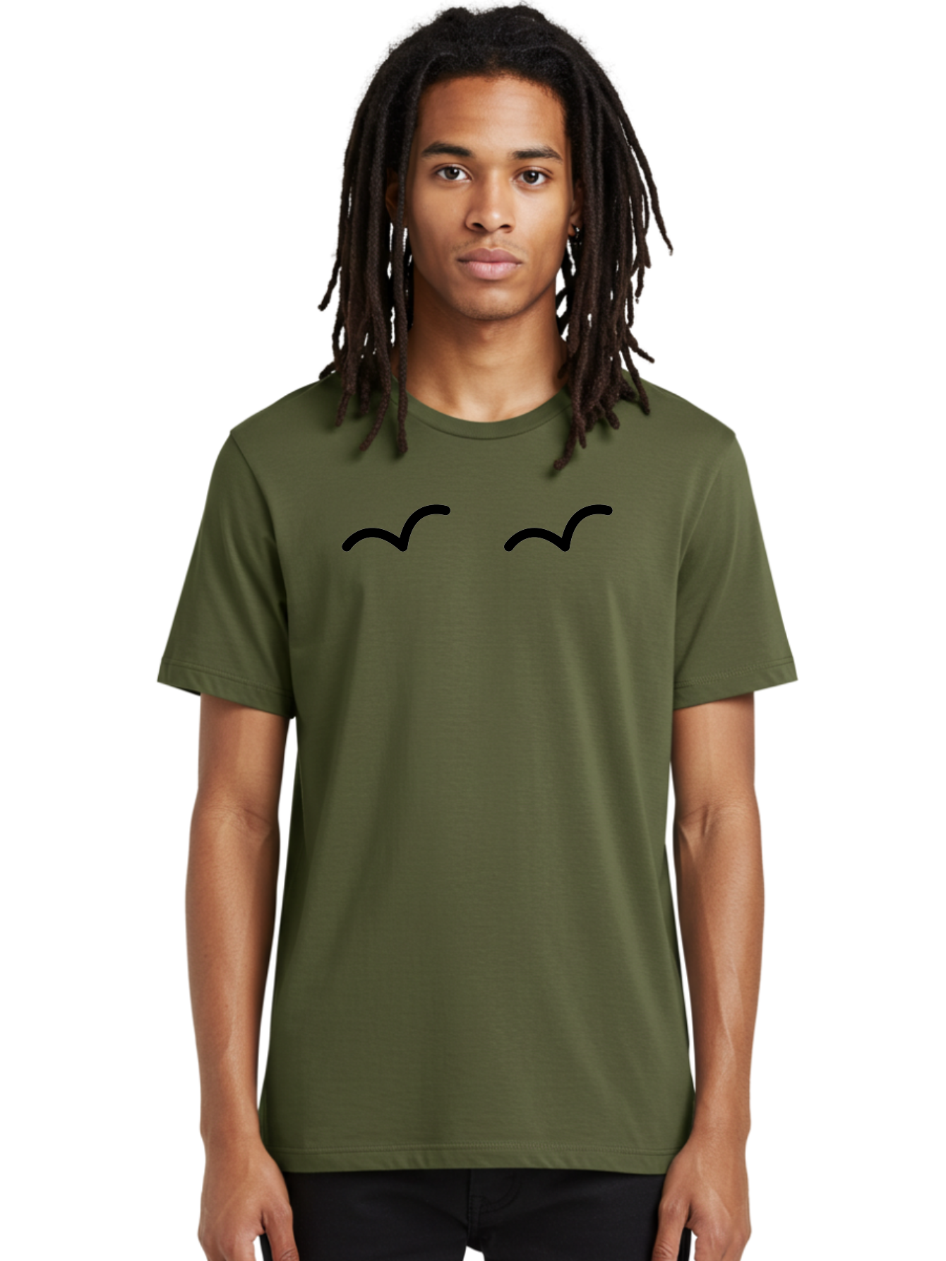 Bird-Silhouettes Men'S Graphic Tee, 100% Cotton, Comfortable Casual Summer Wear, Machine Washable, Simple Design Elements, Abstract Art, Minimalist Graphics, Black And Green Color Scheme, Wavy Lines, Modern Digital Art, - Aaa158 10