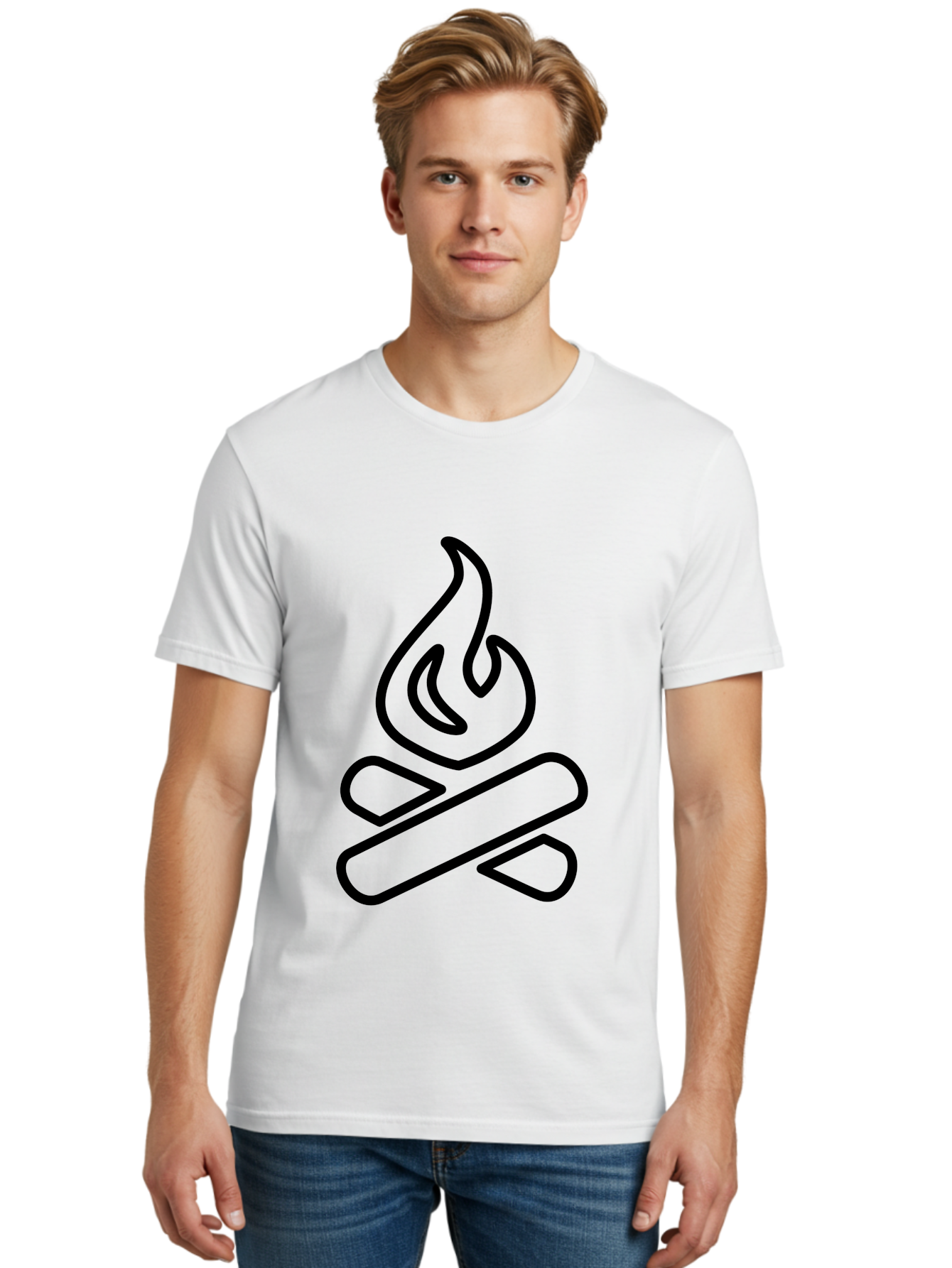 Campfire-1 Men'S Graphic Tee, 100% Cotton, Comfortable Casual Summer Wear, Machine Washable, Campfire Icon, Black Outline, Simple Design, Minimalist Art, Camping Symbol, Outdoor Adventure, Wilderness, Fire Pit, Bonfire - Aaa161 4