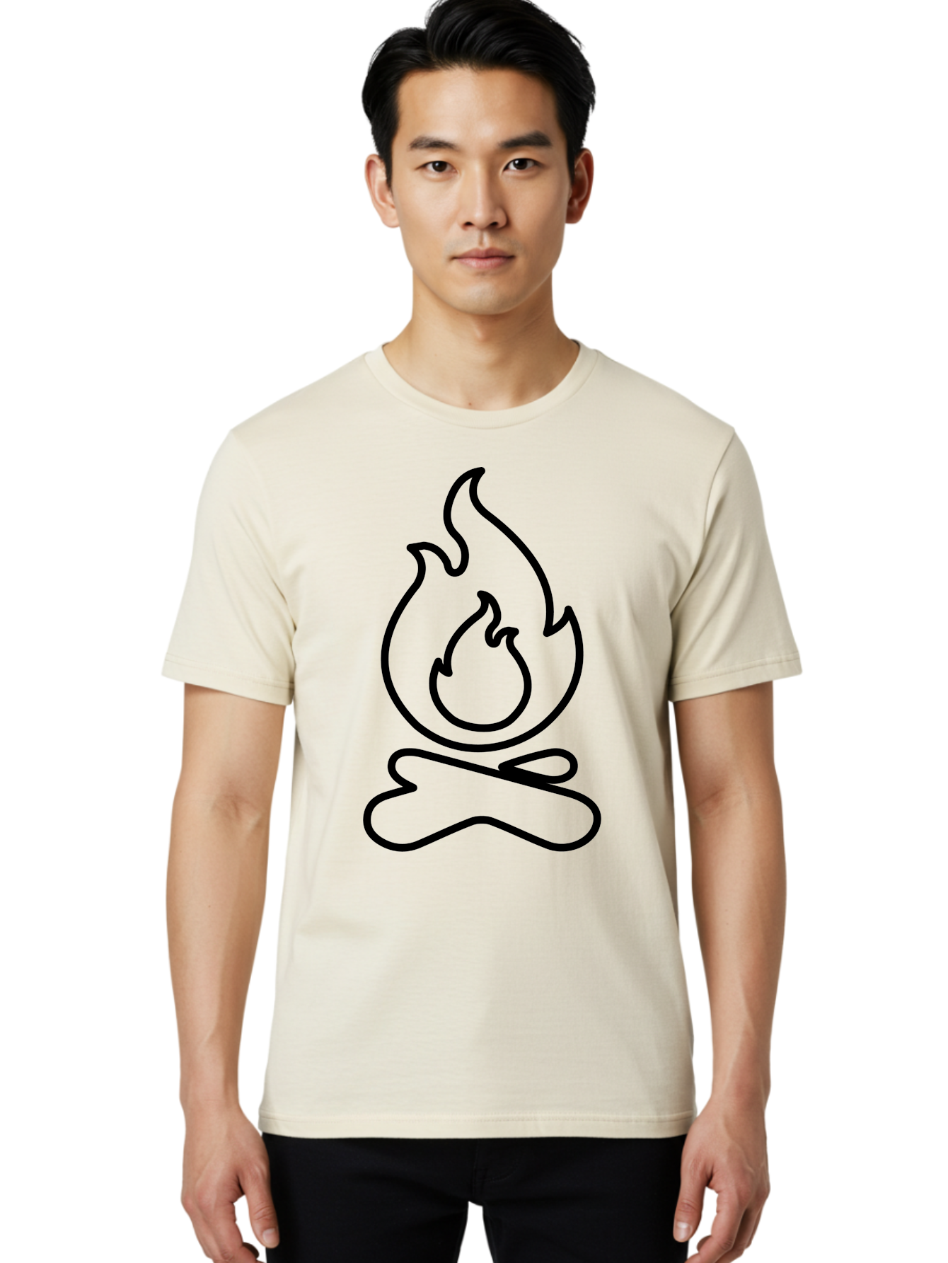 Campfire-2 Men'S Graphic Tee, 100% Cotton, Comfortable Casual Summer Wear, Machine Washable, Simple Line Art, Camp Fire Icon, Minimalist Design, Black Outline, Flame Symbol, Outdoor Adventure, Camping Theme, Warm Ambiance, - Aaa162 28