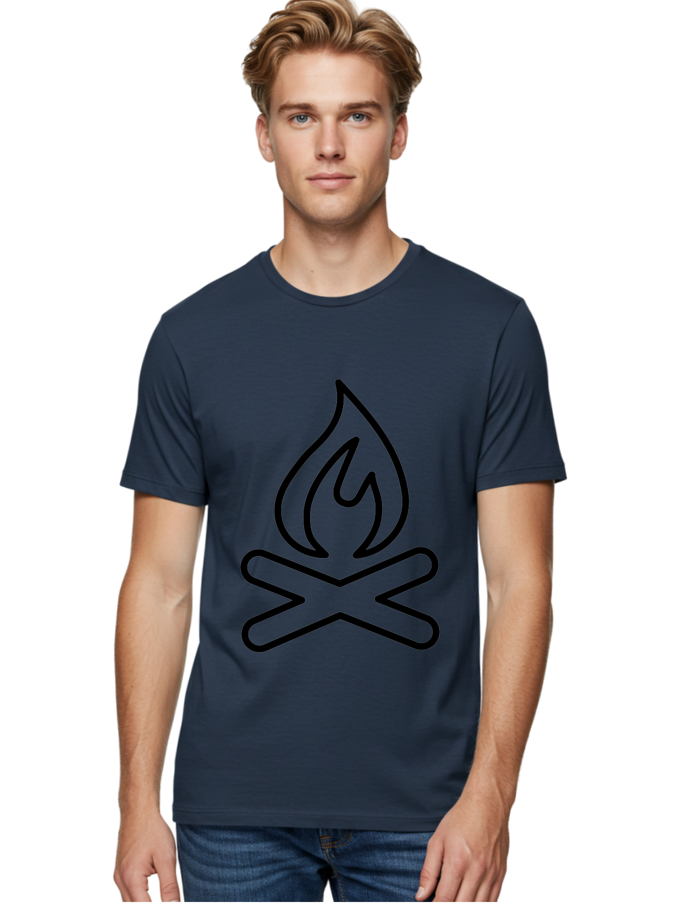 Campfire Men'S Graphic Tee, 100% Cotton, Comfortable Casual Summer Wear, Machine Washable, Campfire Icon, Campfire, Black Outline, Flames, Campfire Graphics, Simple Illustration, Minimalist Design, Outdoor Symbol, Camping Emblem, Fire Pit - Aaa165 26