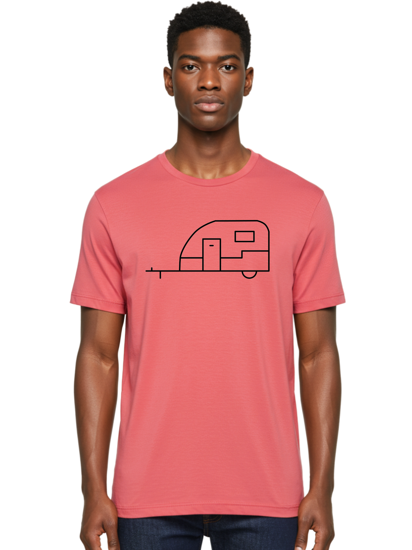Caravan Men'S Graphic Tee, 100% Cotton, Comfortable Casual Summer Wear, Machine Washable, Simple Caravan Design, Minimalist Trailer Illustration, Modern Camping Icon, Graphic Adventure Symbol, Outdoor Recreation, Rv Travel - Aaa168 14