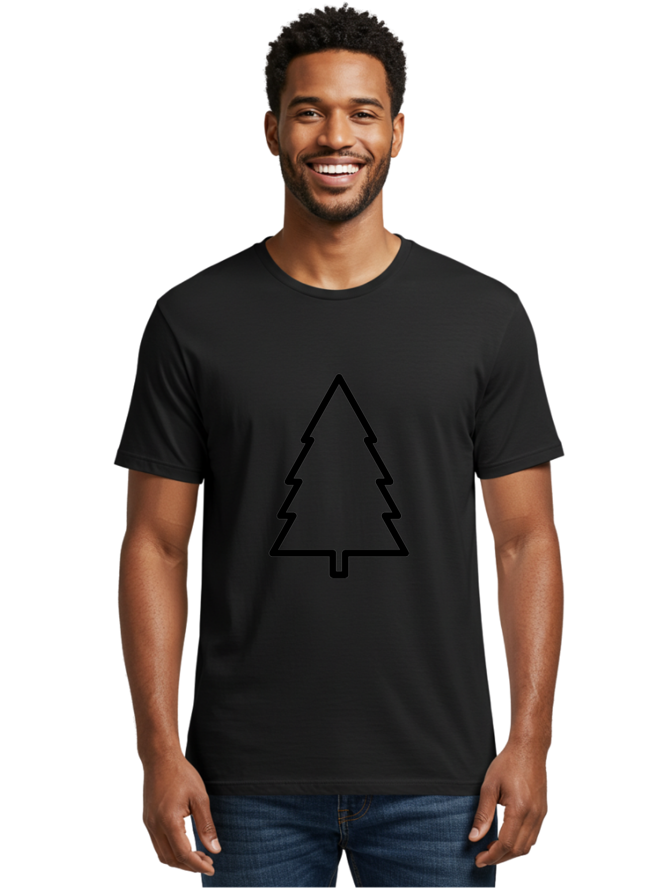 Christmas-Tree-1 Men'S Graphic Tee, 100% Cotton, Comfortable Casual Summer Wear, Machine Washable, Christmas Tree Outline, Minimalist Design, Festive Symbol, Holiday Icon, Simple Illustration, Black Outline - Aaa170 26