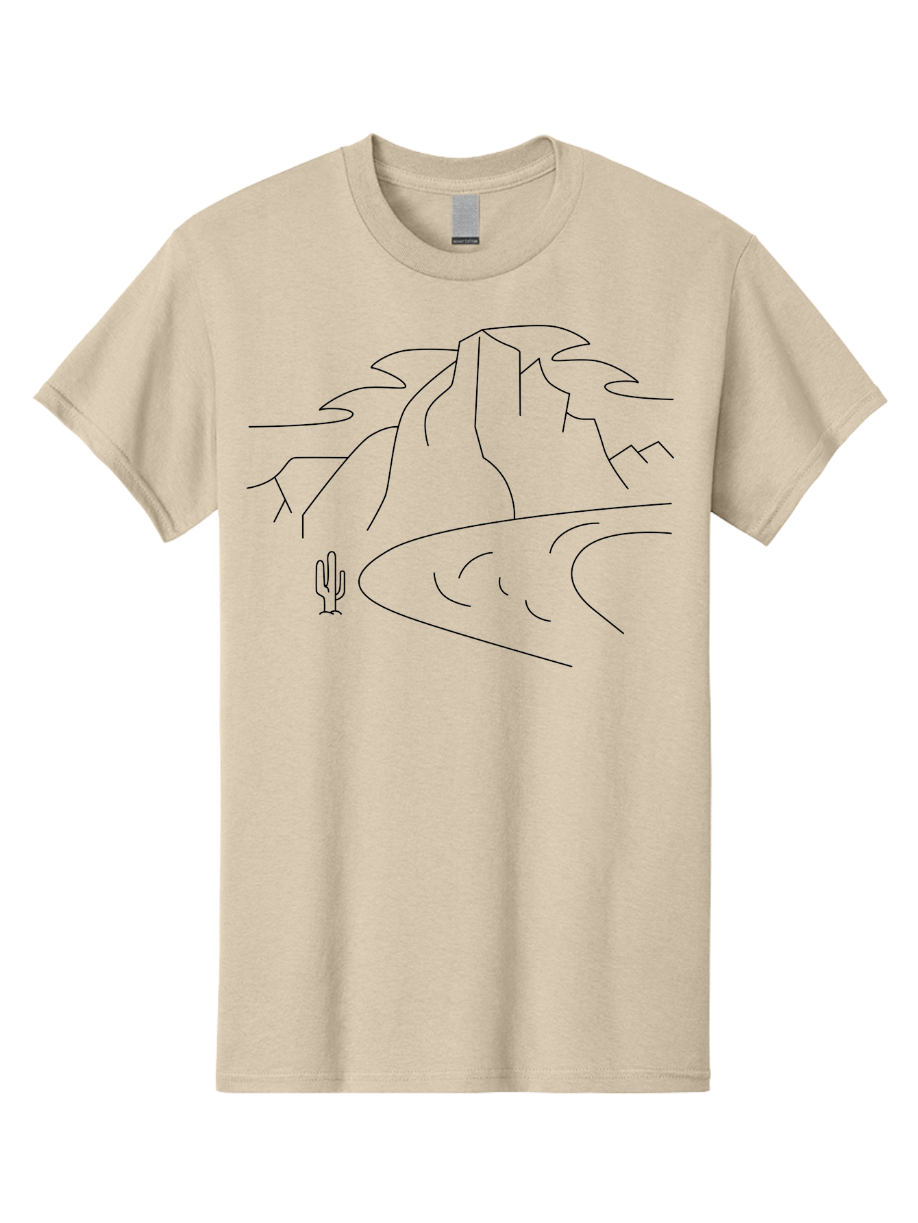 Desert-Landscape-1 Men'S Graphic Tee, 100% Cotton, Comfortable Casual Summer Wear, Machine Washable, Desert Landscape, Mountain Range, Cactus, Minimalist Art, Simple Lines, Abstract Scenery, Wilderness, Rocky Terrain - Aaa183 9