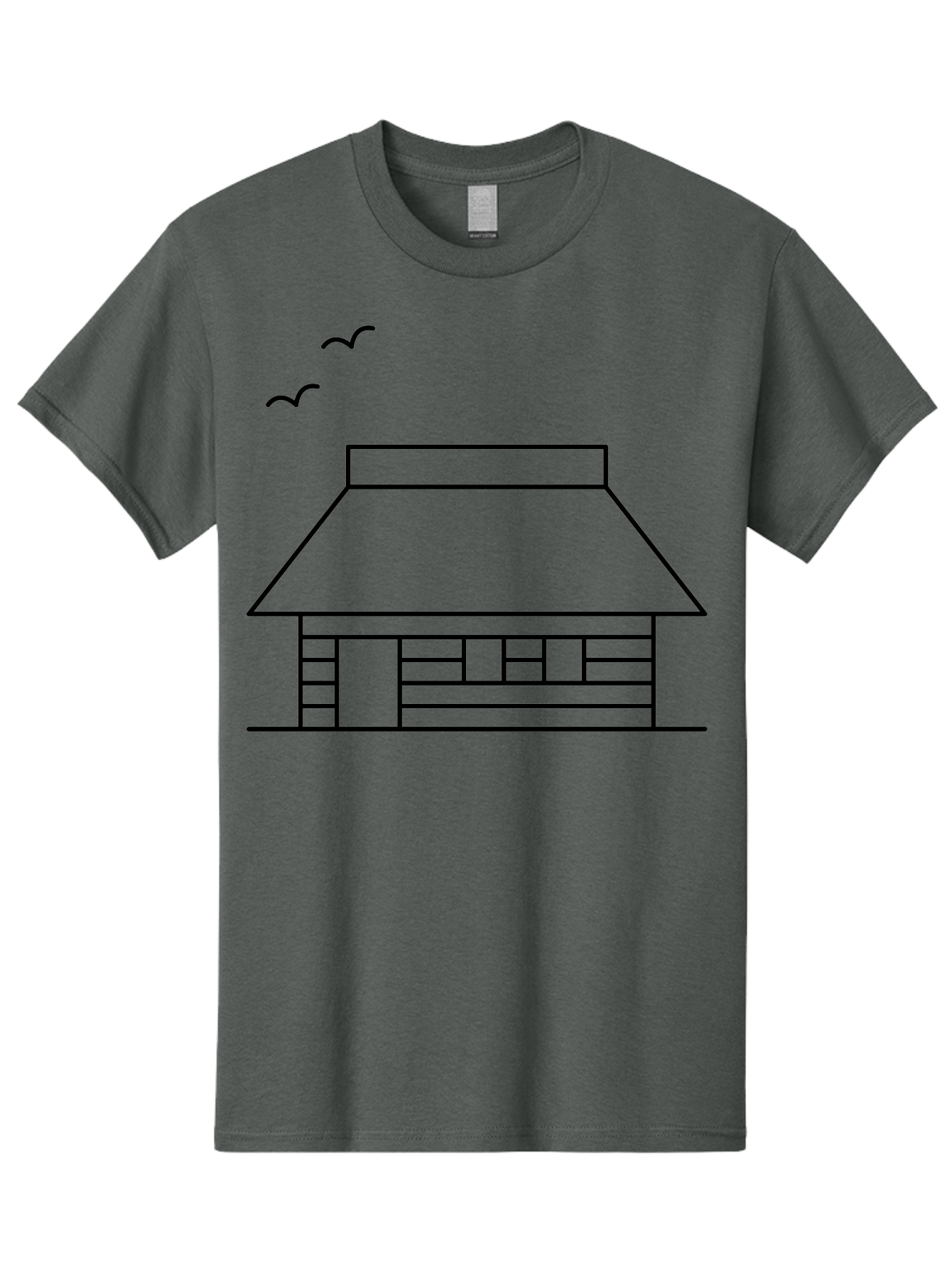 House-With-Birds Men'S Graphic Tee, 100% Cotton, Comfortable Casual Summer Wear, Machine Washable, Simple House Illustration, Minimalist Design, Birds Flying, Home Outline, Residential Architecture, Modern Graphic, Simple Shapes, - Aaa188 15
