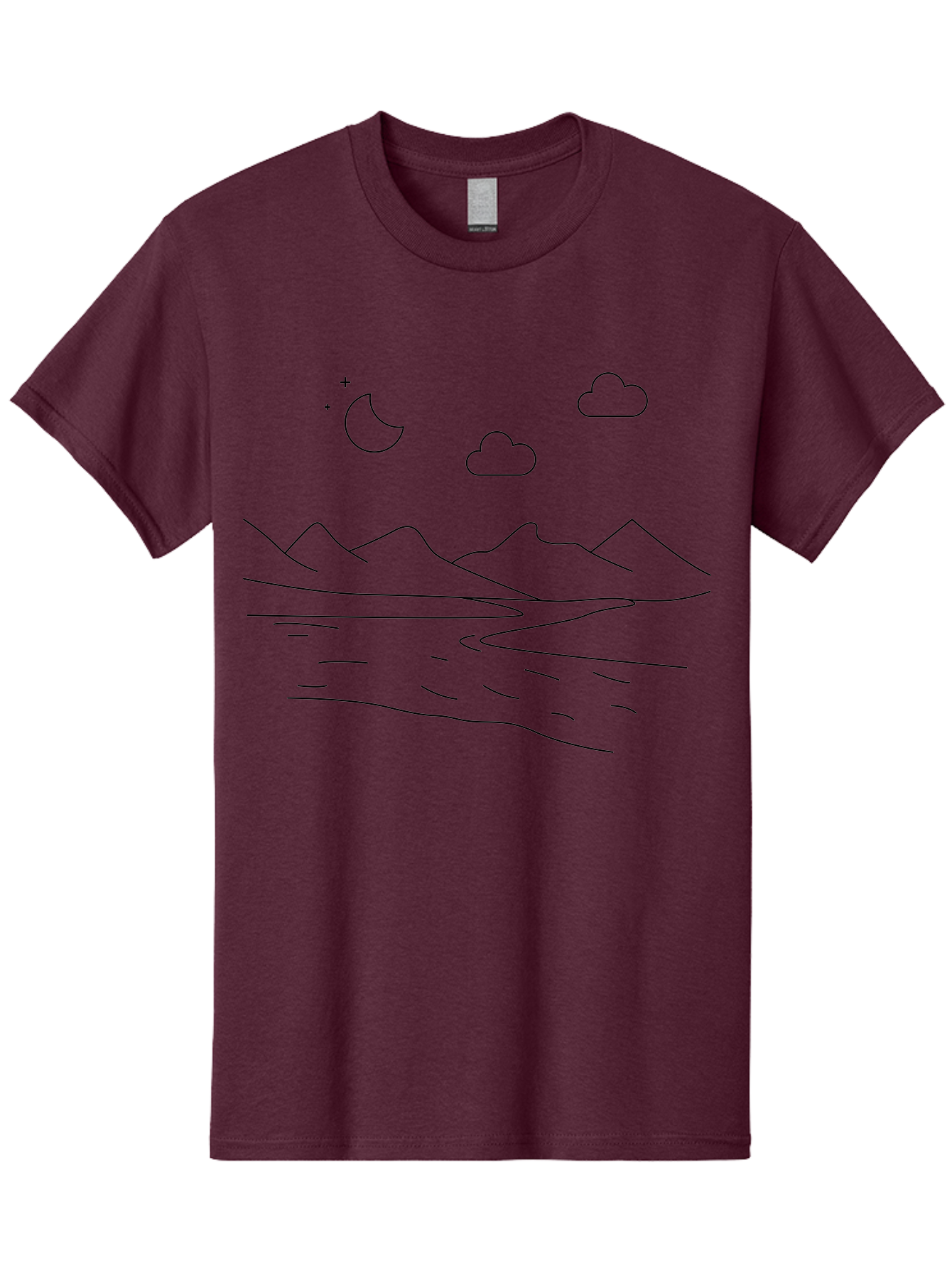 Moon-Stars-And-Clouds Men'S Graphic Tee, 100% Cotton, Comfortable Casual Summer Wear, Machine Washable, Moon And Stars, Serene Landscape, Majestic Mountains, Calm Water, Peaceful Atmosphere, Minimalist Design, Simple Art - Aaa195 7