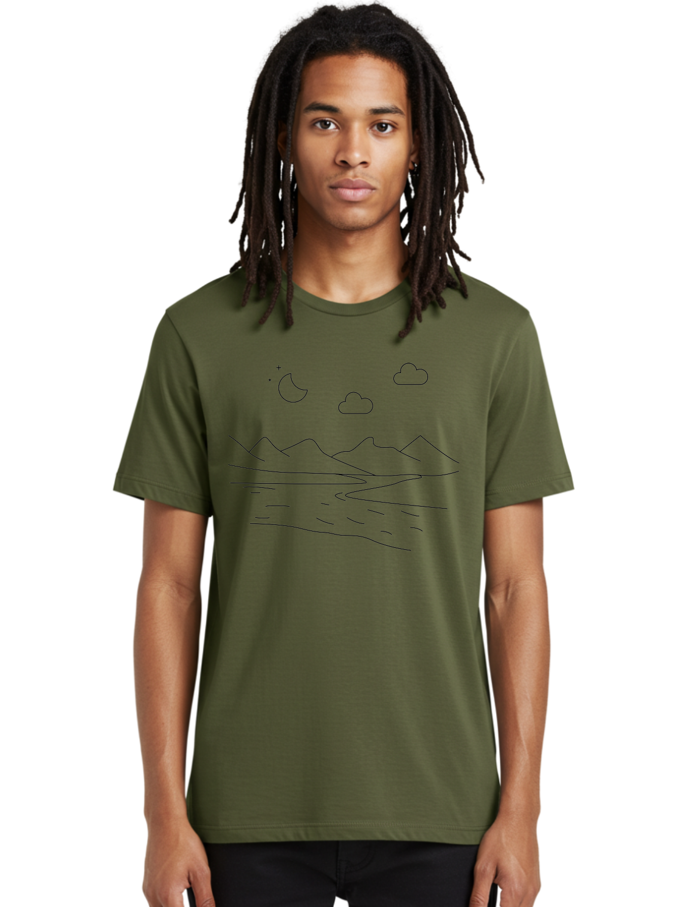 Moon-Stars-And-Clouds Men'S Graphic Tee, 100% Cotton, Comfortable Casual Summer Wear, Machine Washable, Moon And Stars, Serene Landscape, Majestic Mountains, Calm Water, Peaceful Atmosphere, Minimalist Design, Simple Art - Aaa195 14