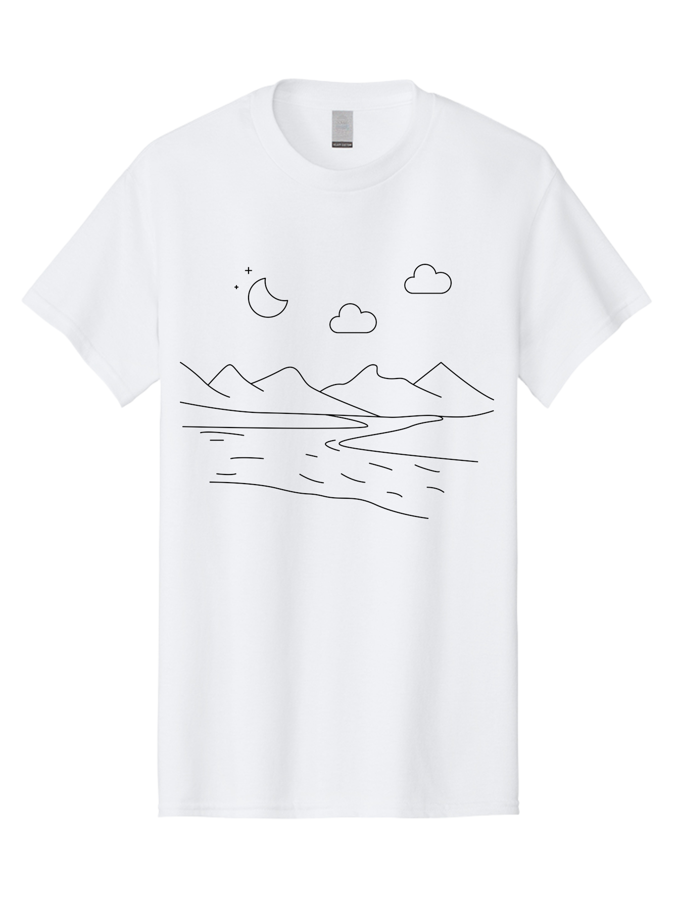 Moon-Stars-And-Clouds Men'S Graphic Tee, 100% Cotton, Comfortable Casual Summer Wear, Machine Washable, Moon And Stars, Serene Landscape, Majestic Mountains, Calm Water, Peaceful Atmosphere, Minimalist Design, Simple Art - Aaa195 3