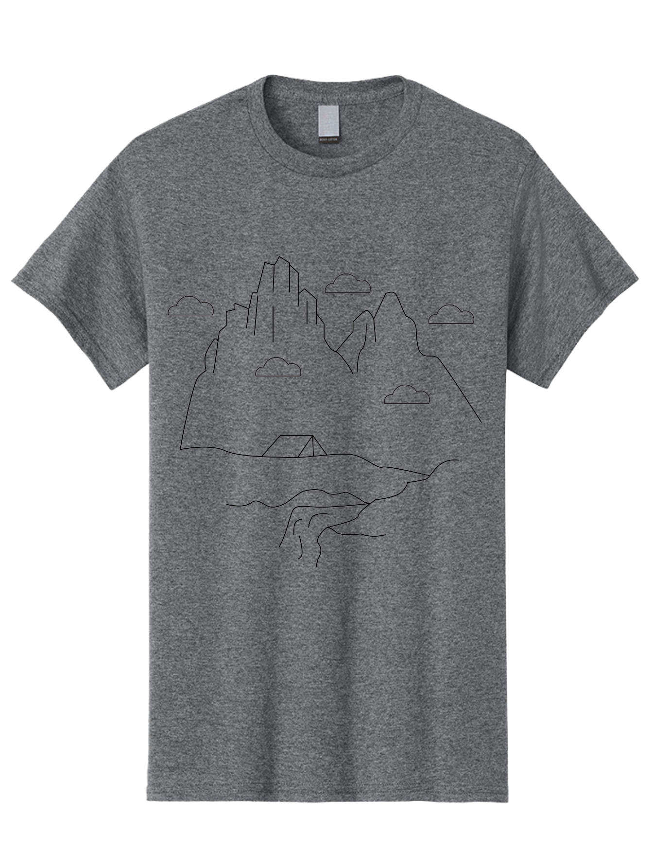 Mountain-Landscape-1 Men'S Graphic Tee, 100% Cotton, Comfortable Casual Summer Wear, Machine Washable, Mountain Peaks, Serene Landscape, Simple Illustration, Minimalist Art, Camping Tent, Outdoor Scenery, Rocky Terrain, Cloudy Sky, - Aaa196 27