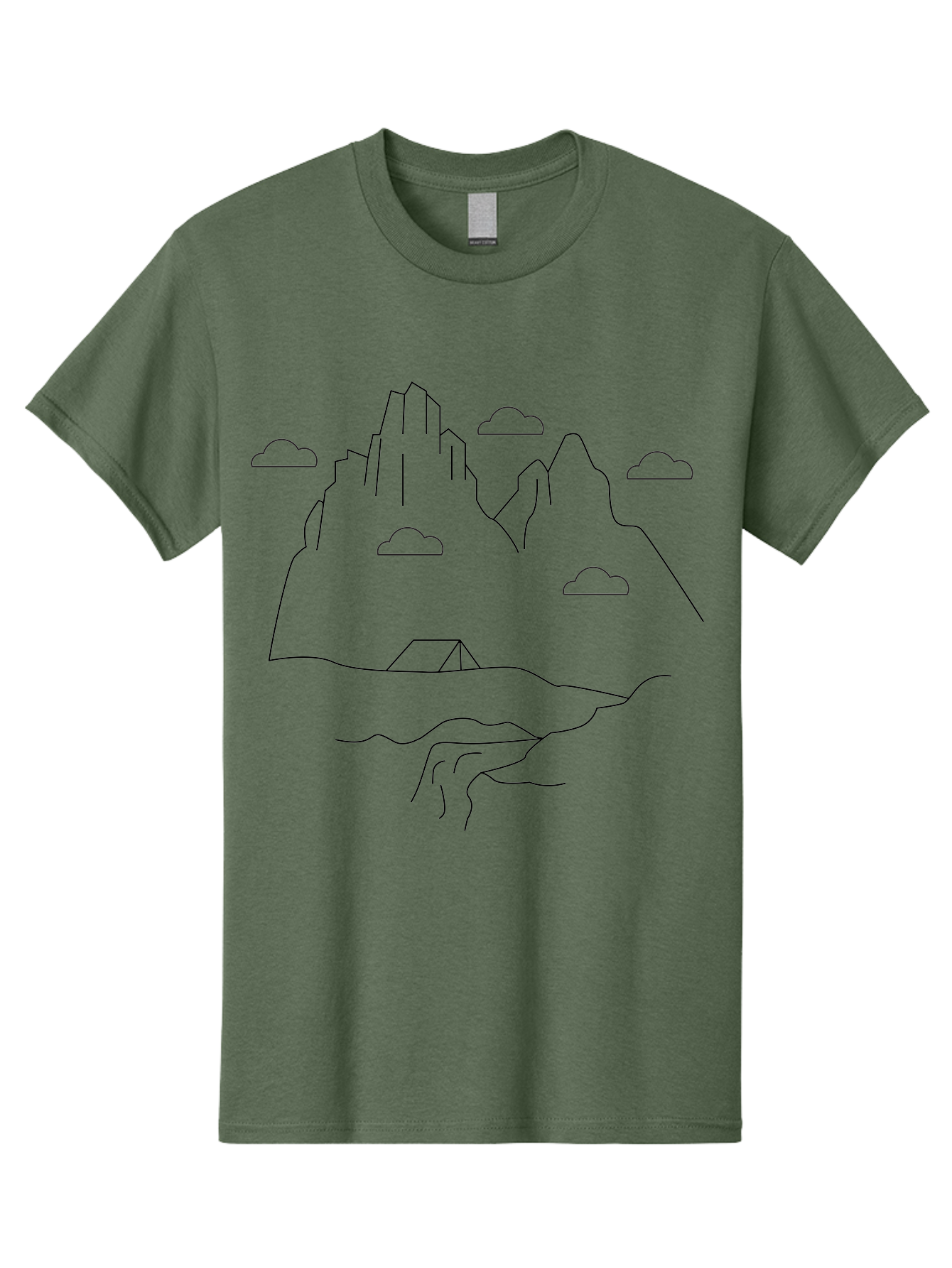 Mountain-Landscape-1 Men'S Graphic Tee, 100% Cotton, Comfortable Casual Summer Wear, Machine Washable, Mountain Peaks, Serene Landscape, Simple Illustration, Minimalist Art, Camping Tent, Outdoor Scenery, Rocky Terrain, Cloudy Sky, - Aaa196 13