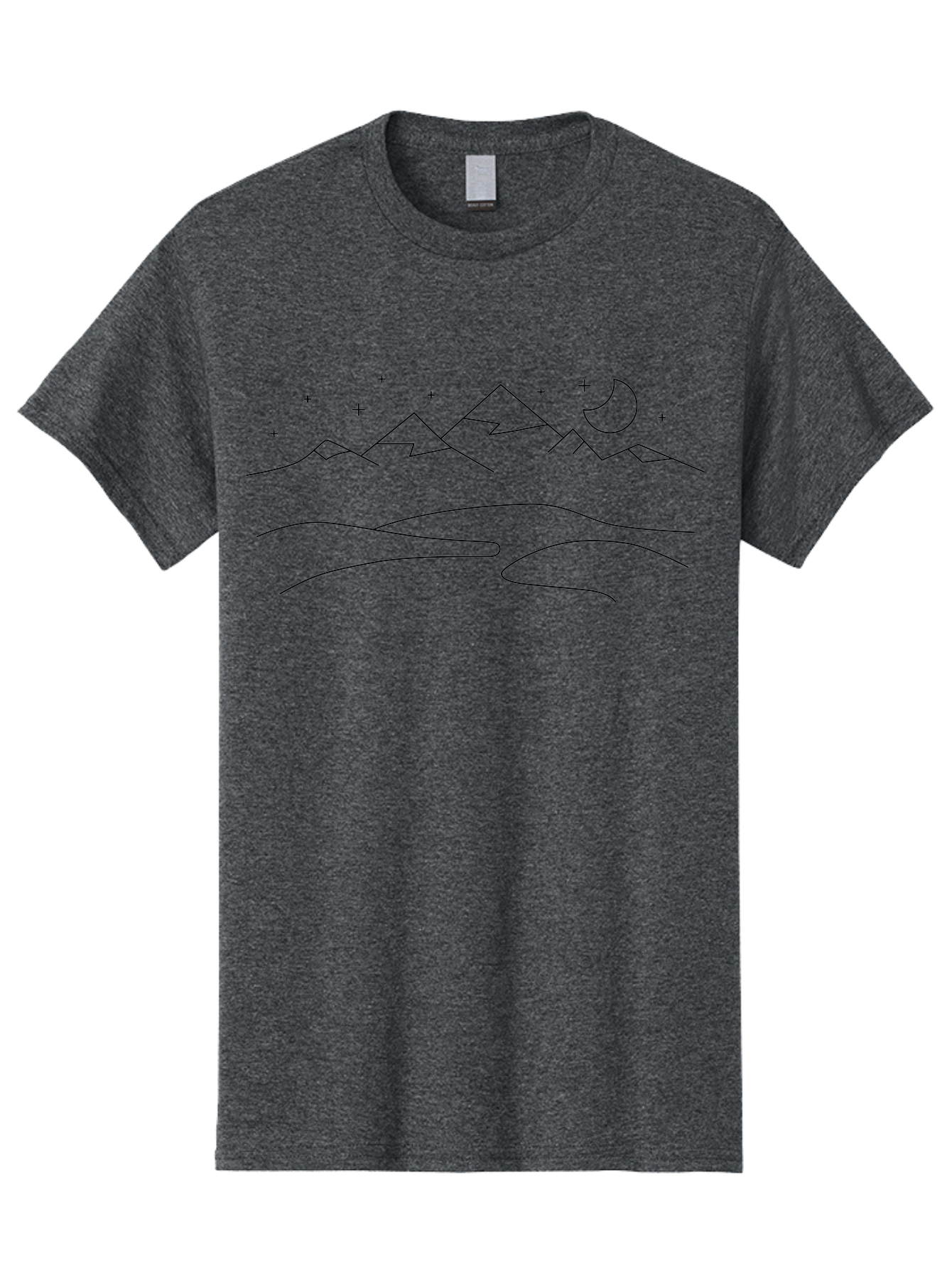 Mountain-Landscape-2 Men'S Graphic Tee, 100% Cotton, Comfortable Casual Summer Wear, Machine Washable, Mountain Range, Night Sky, Crescent Moon, Stars, Minimalist Design, Simple Art, Line Drawing, Peaceful Landscape, Serene Atmosphere - Aaa197 27