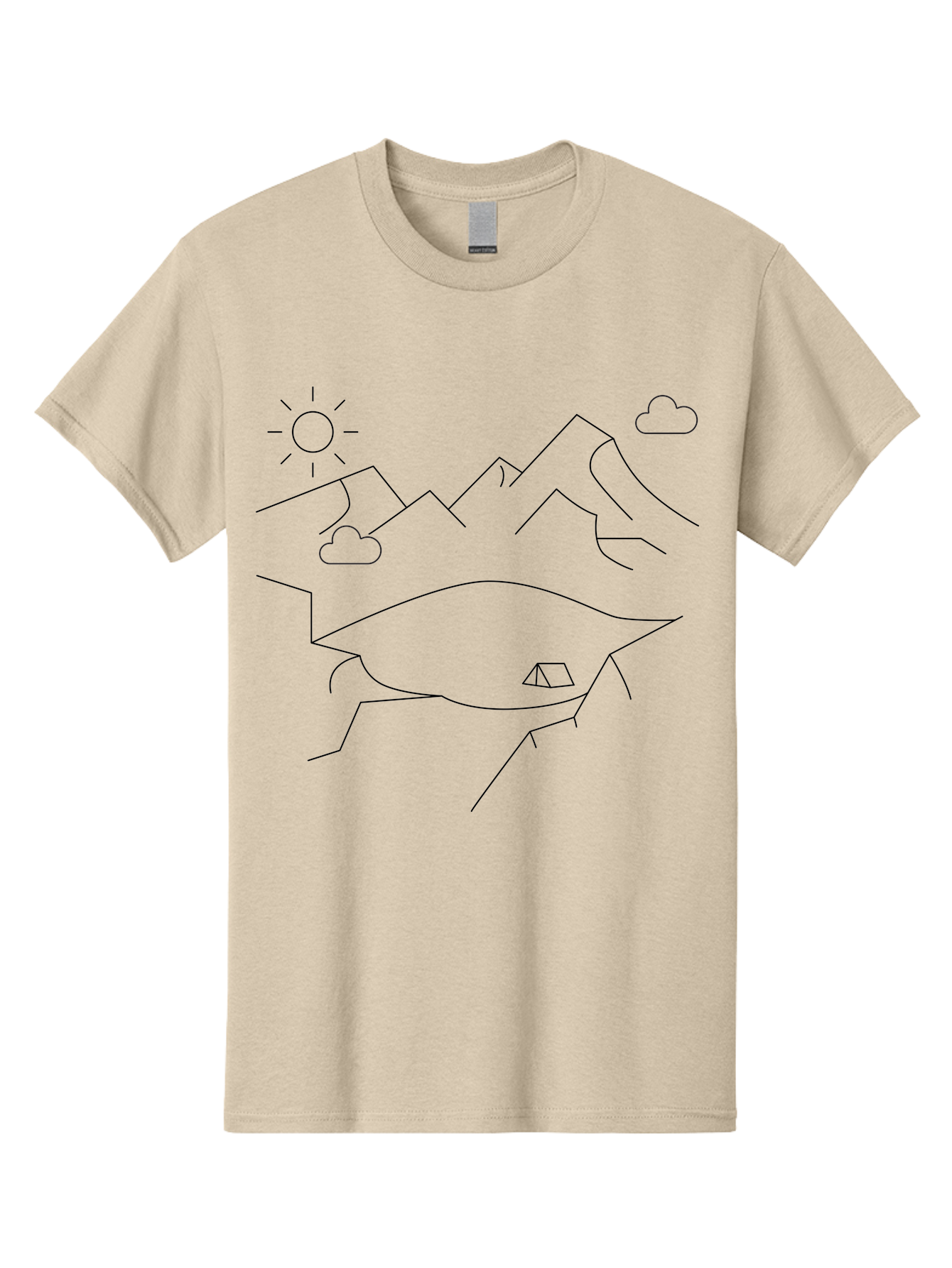 Mountain-Landscape Men'S Graphic Tee, 100% Cotton, Comfortable Casual Summer Wear, Machine Washable, Outdoor Adventure, Nature Escape, Mountains, Tent, Simple Drawing, Serene Landscape, Camping, Scenic View - Aaa198 5