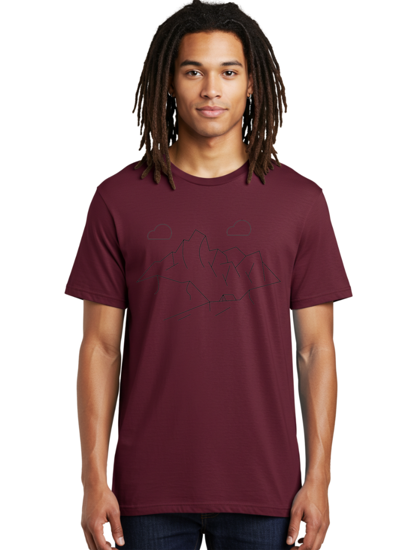 Mountain-Range Men'S Graphic Tee, 100% Cotton, Comfortable Casual Summer Wear, Machine Washable, Mountain Landscape, Simple Line Art, Minimalist Design, Clouds, Outdoor Scenery, Natural Beauty, Serene Atmosphere, Modern Illustrations, - Aaa199 26