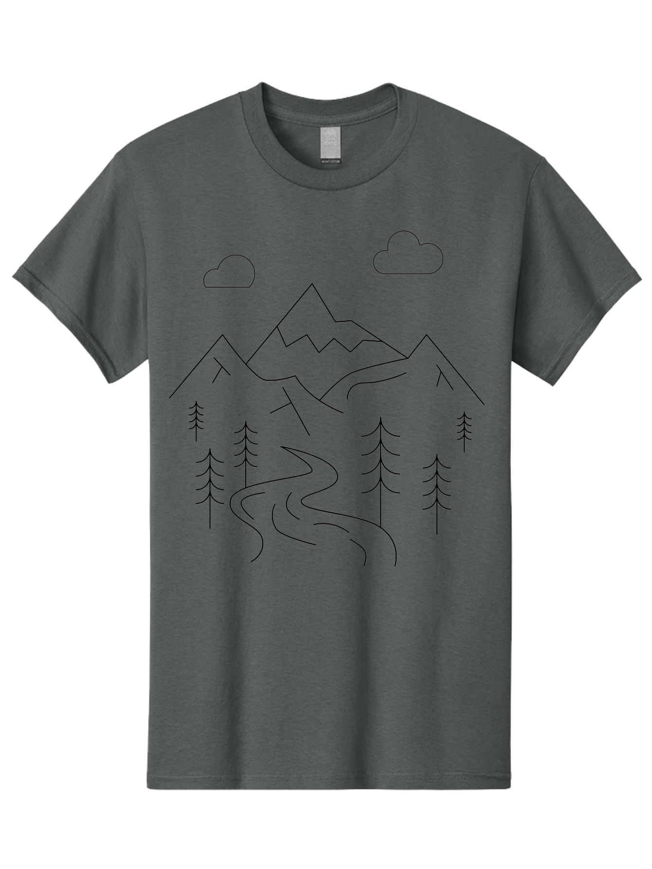 Mountains-And-Trees Men'S Graphic Tee, 100% Cotton, Comfortable Casual Summer Wear, Machine Washable, Mountain Range, Winding River, Pine Trees, Clouds, Serene Landscape, Minimalist Art, Simple Design, Nature Illustration - Aaa200 21