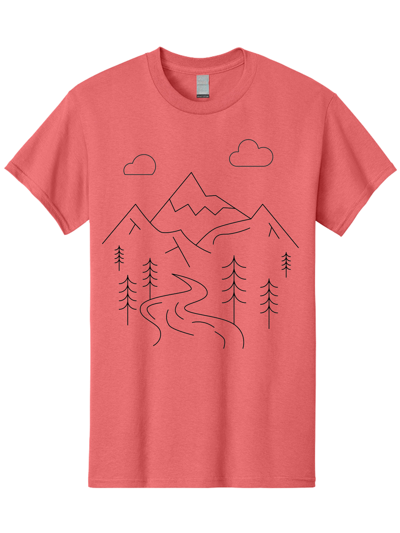 Mountains-And-Trees Men'S Graphic Tee, 100% Cotton, Comfortable Casual Summer Wear, Machine Washable, Mountain Range, Winding River, Pine Trees, Clouds, Serene Landscape, Minimalist Art, Simple Design, Nature Illustration - Aaa200 23