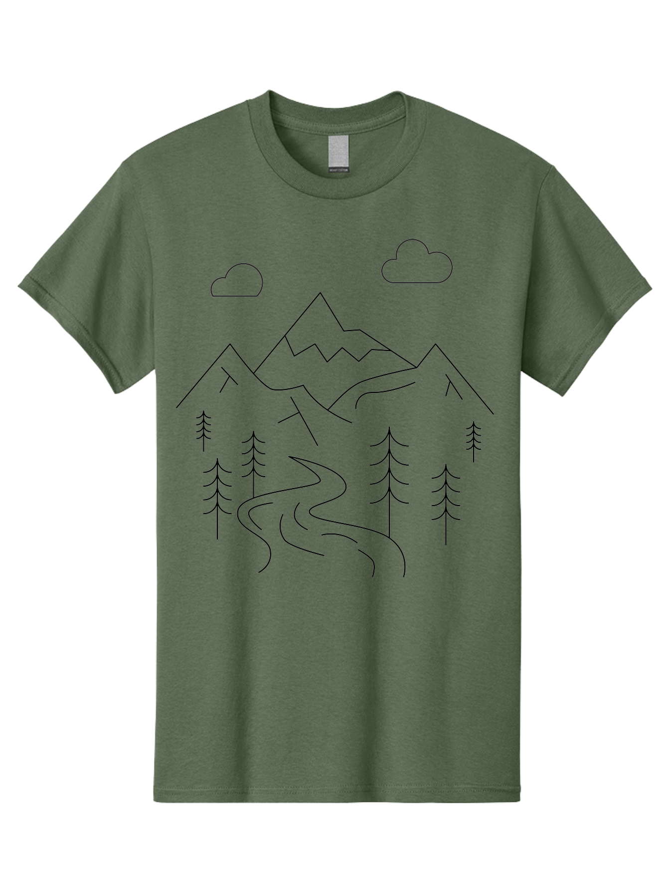 Mountains-And-Trees Men'S Graphic Tee, 100% Cotton, Comfortable Casual Summer Wear, Machine Washable, Mountain Range, Winding River, Pine Trees, Clouds, Serene Landscape, Minimalist Art, Simple Design, Nature Illustration - Aaa200 27