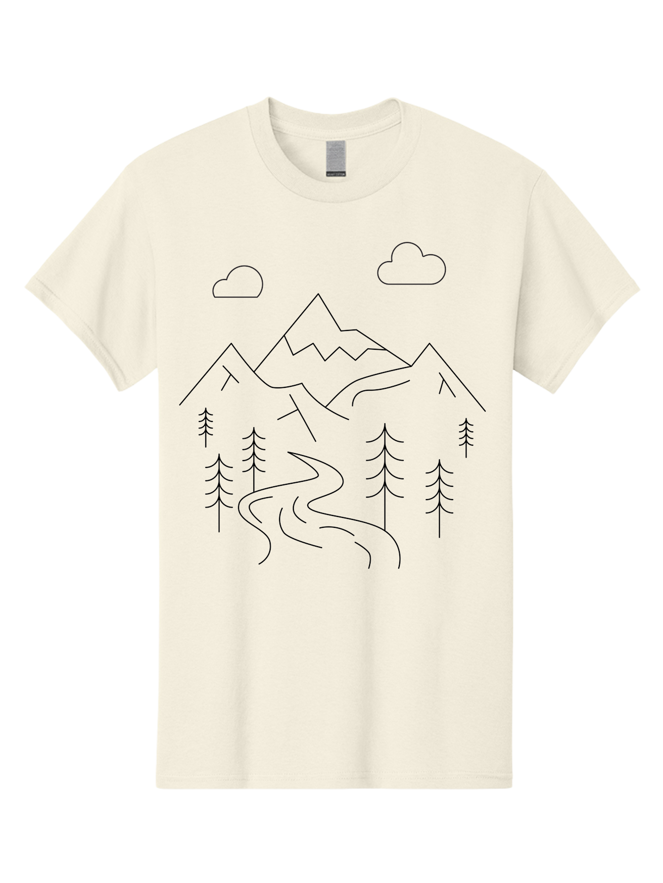 Mountains-And-Trees Men'S Graphic Tee, 100% Cotton, Comfortable Casual Summer Wear, Machine Washable, Mountain Range, Winding River, Pine Trees, Clouds, Serene Landscape, Minimalist Art, Simple Design, Nature Illustration - Aaa200 19