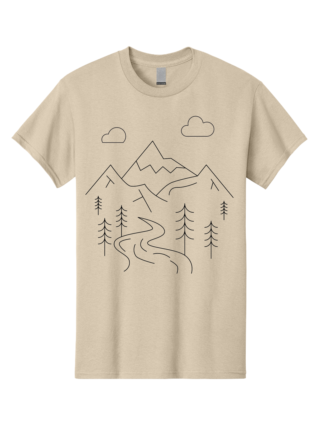 Mountains-And-Trees Men'S Graphic Tee, 100% Cotton, Comfortable Casual Summer Wear, Machine Washable, Mountain Range, Winding River, Pine Trees, Clouds, Serene Landscape, Minimalist Art, Simple Design, Nature Illustration - Aaa200 5