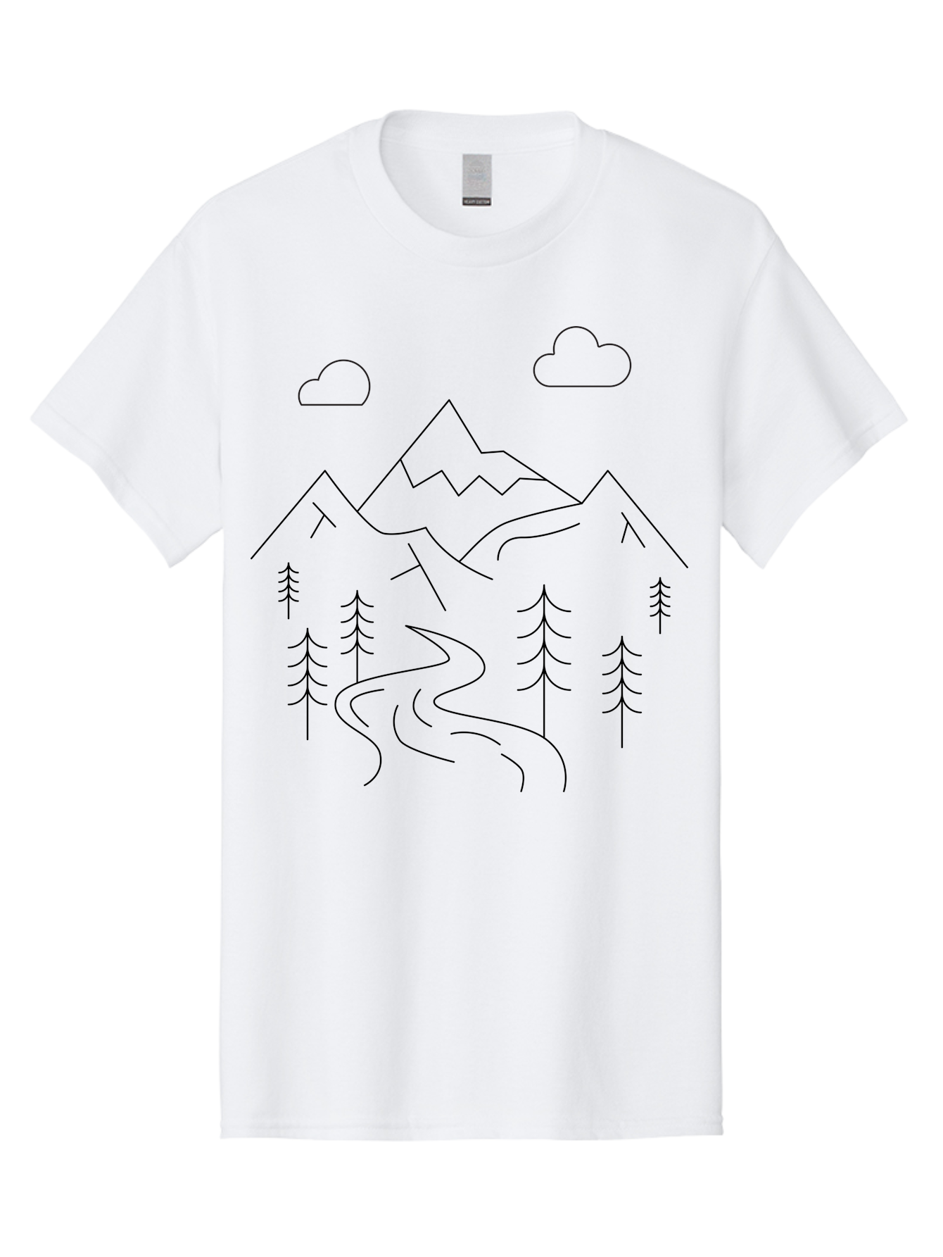 Mountains-And-Trees Men'S Graphic Tee, 100% Cotton, Comfortable Casual Summer Wear, Machine Washable, Mountain Range, Winding River, Pine Trees, Clouds, Serene Landscape, Minimalist Art, Simple Design, Nature Illustration - Aaa200 9