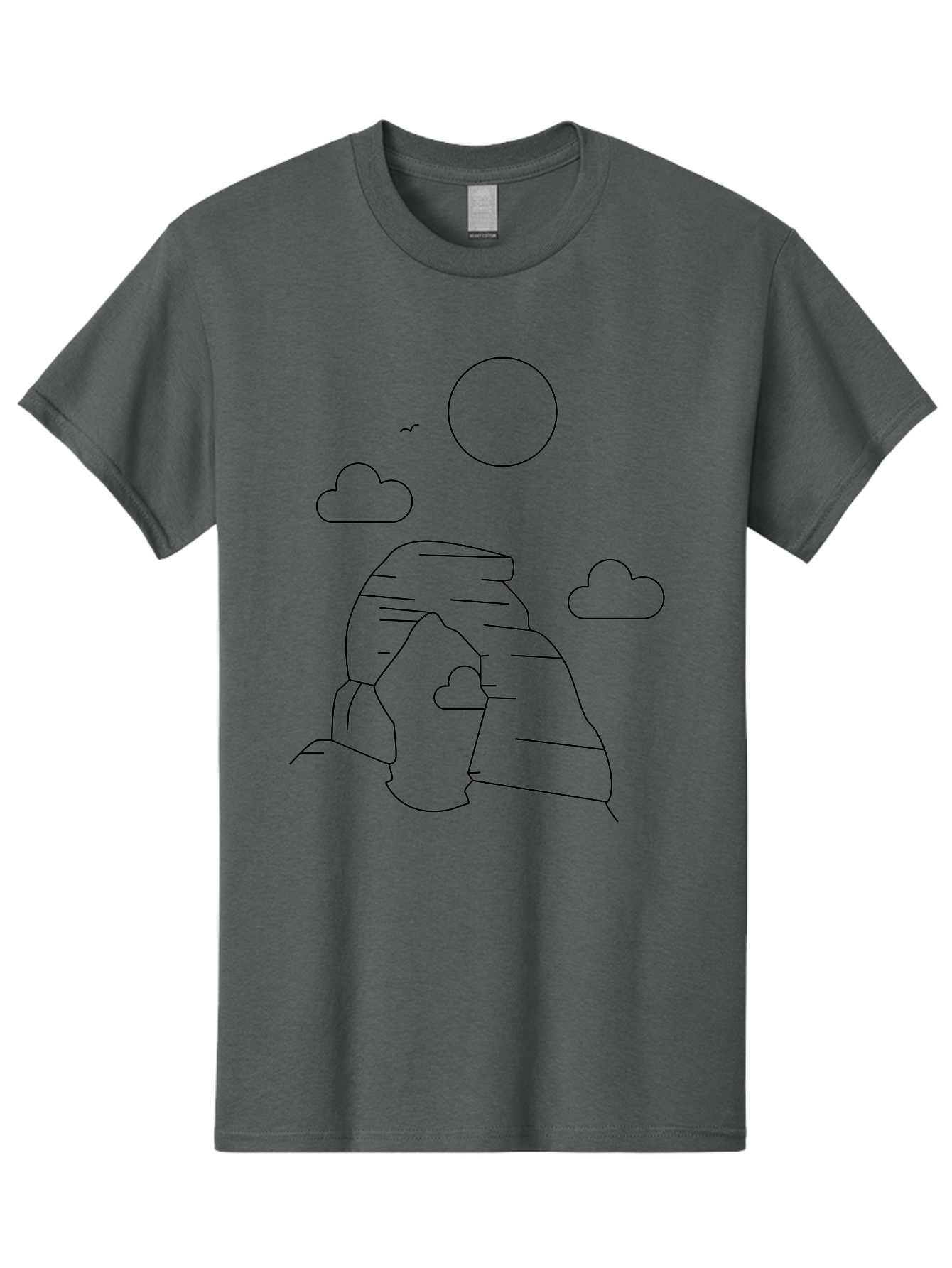 Rock-Formation Men'S Graphic Tee, 100% Cotton, Comfortable Casual Summer Wear, Machine Washable, Rocky Landscape, Minimalist Art, Simple Shapes, Whimsical Design, Clouds, Sun, Birds Flying, Serene Atmosphere, Modern Illustration, - Aaa203 17