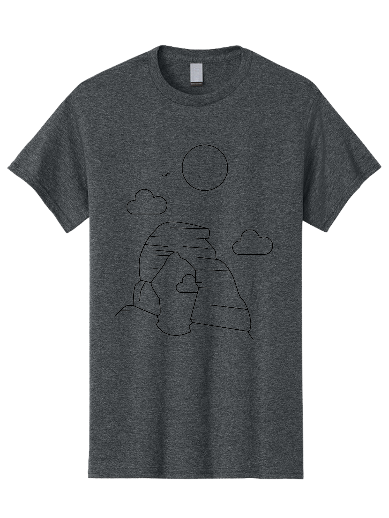 Rock-Formation Men'S Graphic Tee, 100% Cotton, Comfortable Casual Summer Wear, Machine Washable, Rocky Landscape, Minimalist Art, Simple Shapes, Whimsical Design, Clouds, Sun, Birds Flying, Serene Atmosphere, Modern Illustration, - Aaa203 29