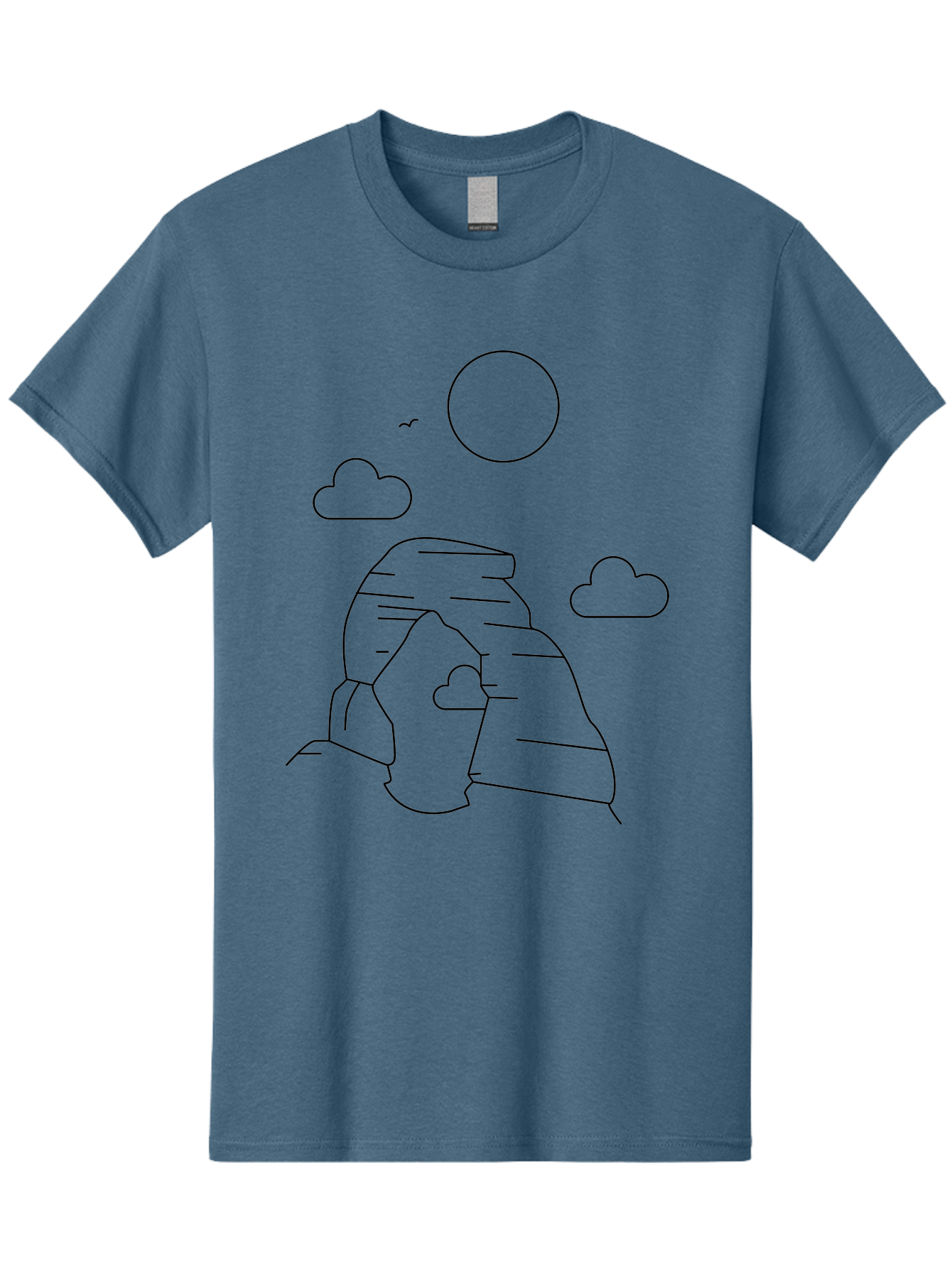 Rock-Formation Men'S Graphic Tee, 100% Cotton, Comfortable Casual Summer Wear, Machine Washable, Rocky Landscape, Minimalist Art, Simple Shapes, Whimsical Design, Clouds, Sun, Birds Flying, Serene Atmosphere, Modern Illustration, - Aaa203 9