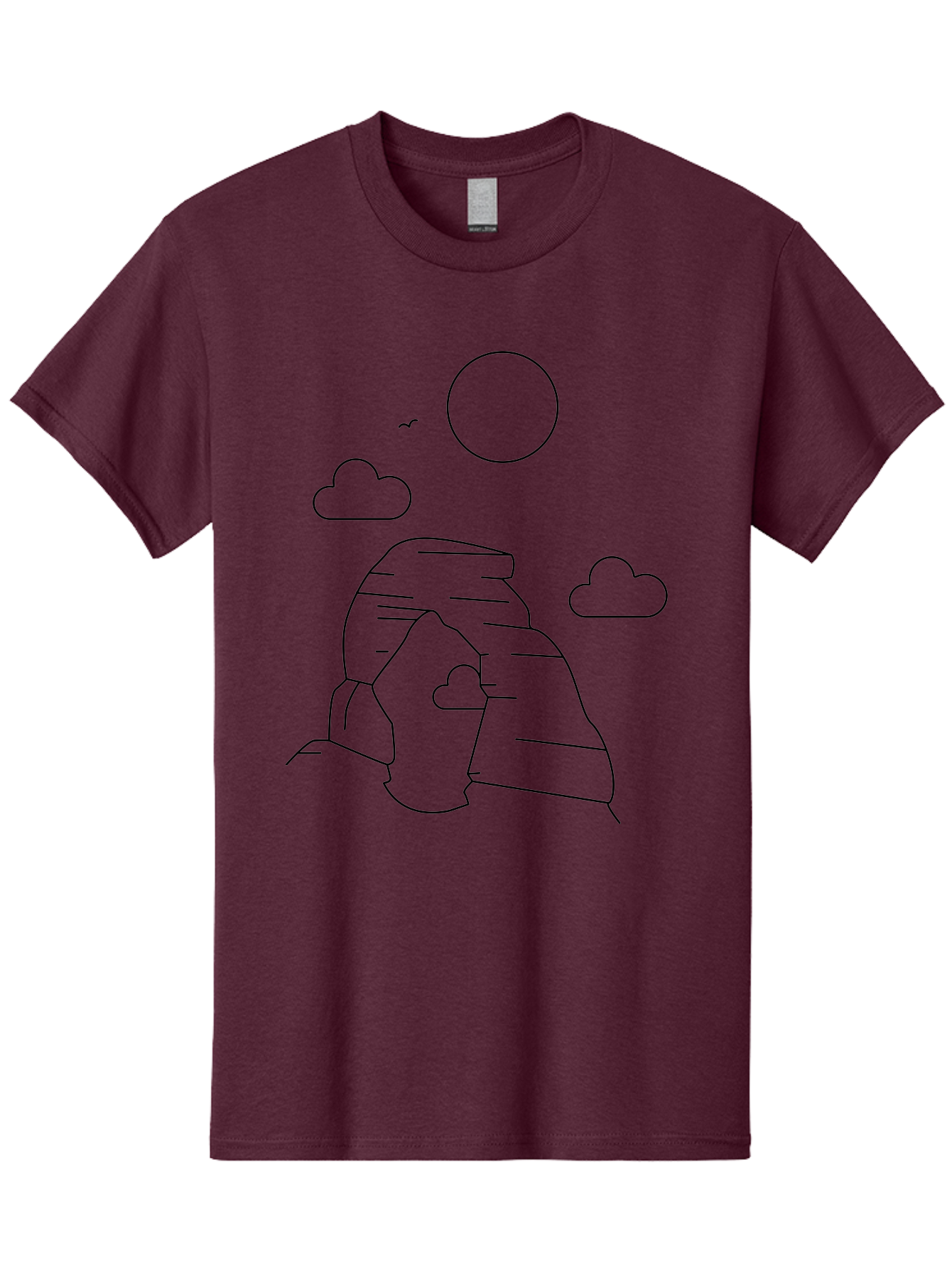 Rock-Formation Men'S Graphic Tee, 100% Cotton, Comfortable Casual Summer Wear, Machine Washable, Rocky Landscape, Minimalist Art, Simple Shapes, Whimsical Design, Clouds, Sun, Birds Flying, Serene Atmosphere, Modern Illustration, - Aaa203 19